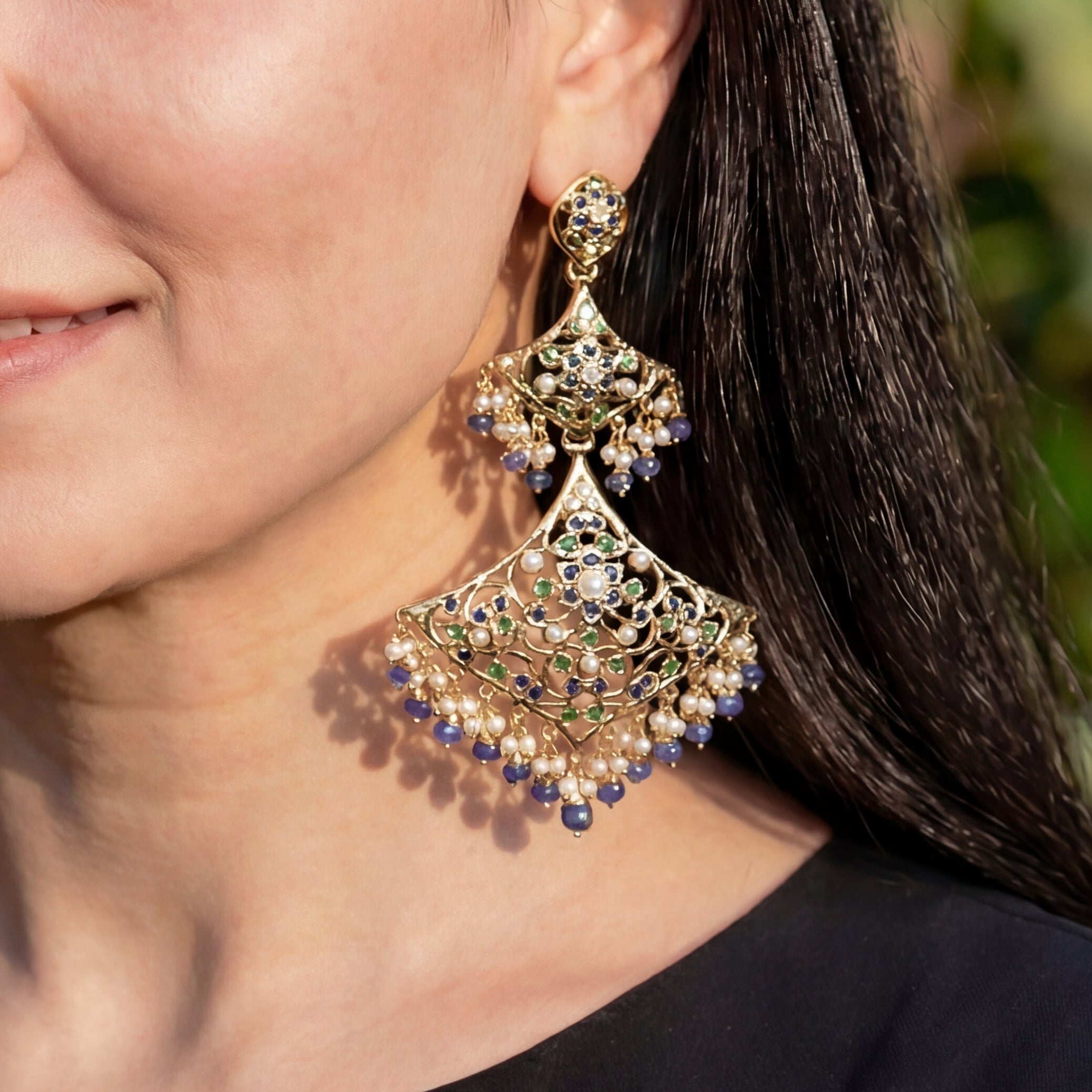 Three Step Gold Plated Indian Earrings ER 266