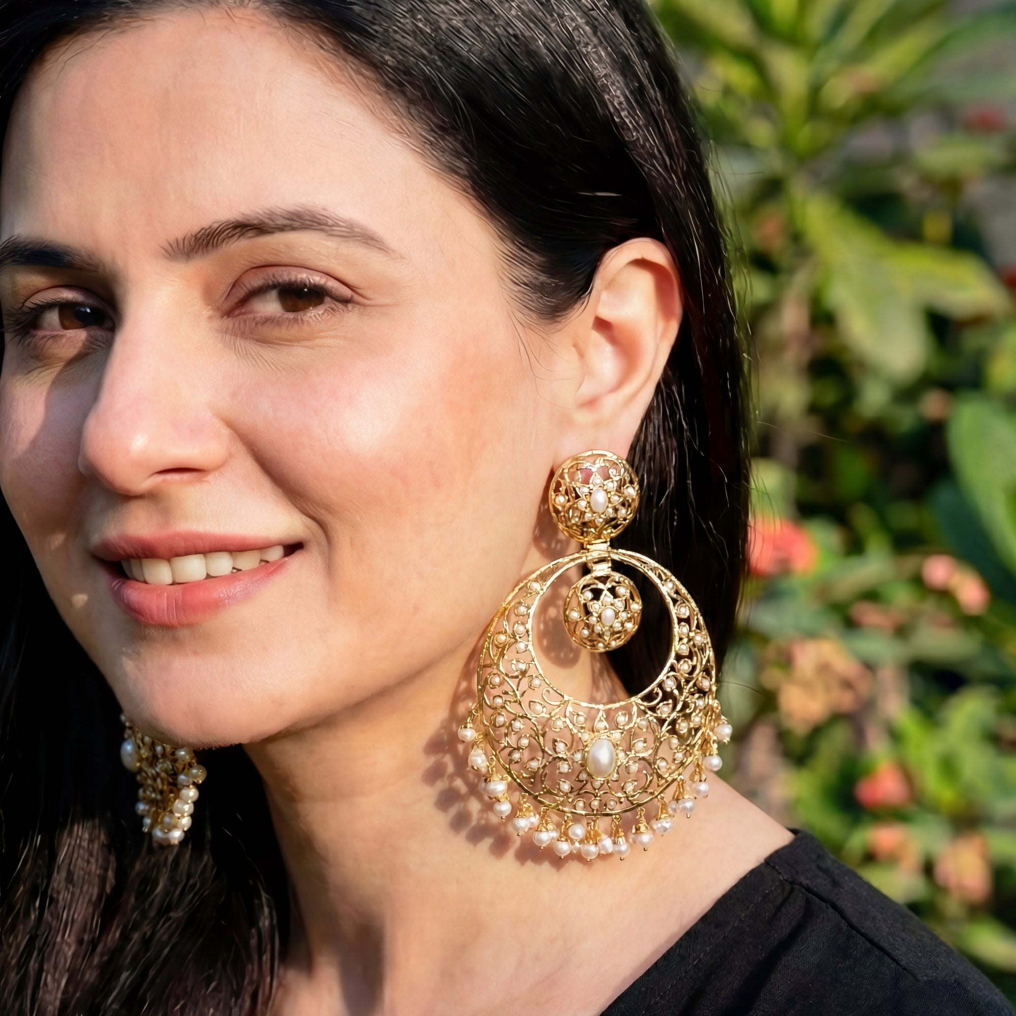 Pearls Studded Chandbali Earrings | Big Statement Design on Sterling Silver ER 005