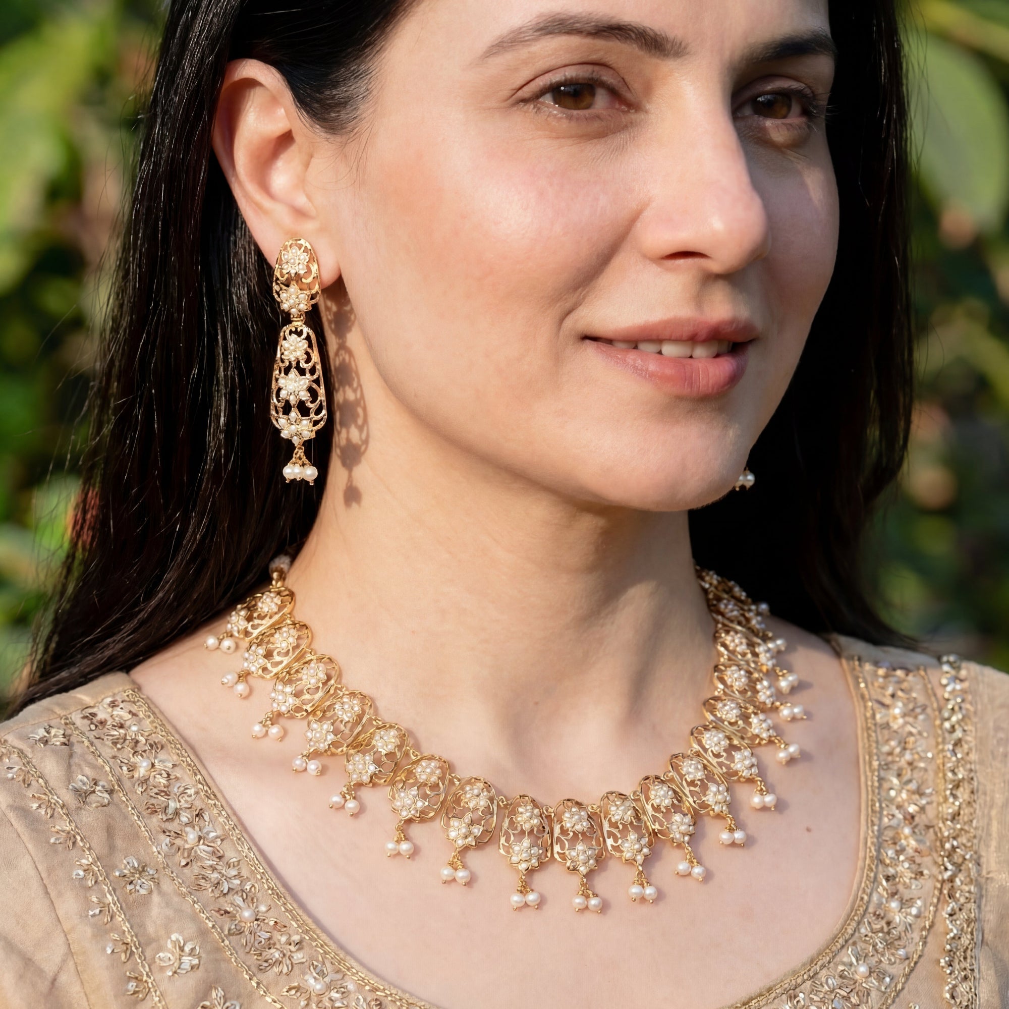 Premium Gold Plated Indian Jewelry | Freshwater Pearls & 925 Silver NS 218