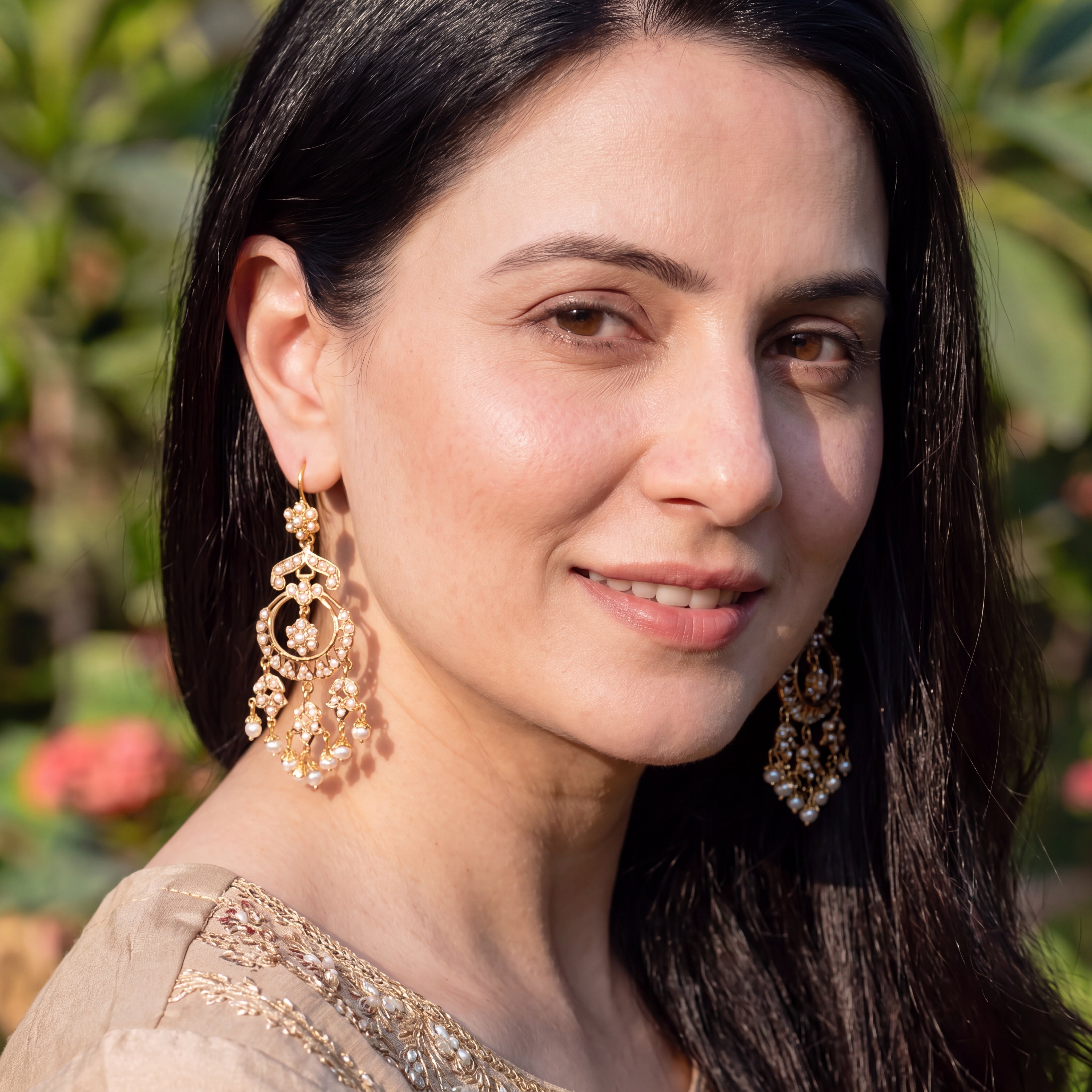 Enchanting Pearl Chandbali Earrings on 916 Gold | Indian Gold Danglers For Women GER 048