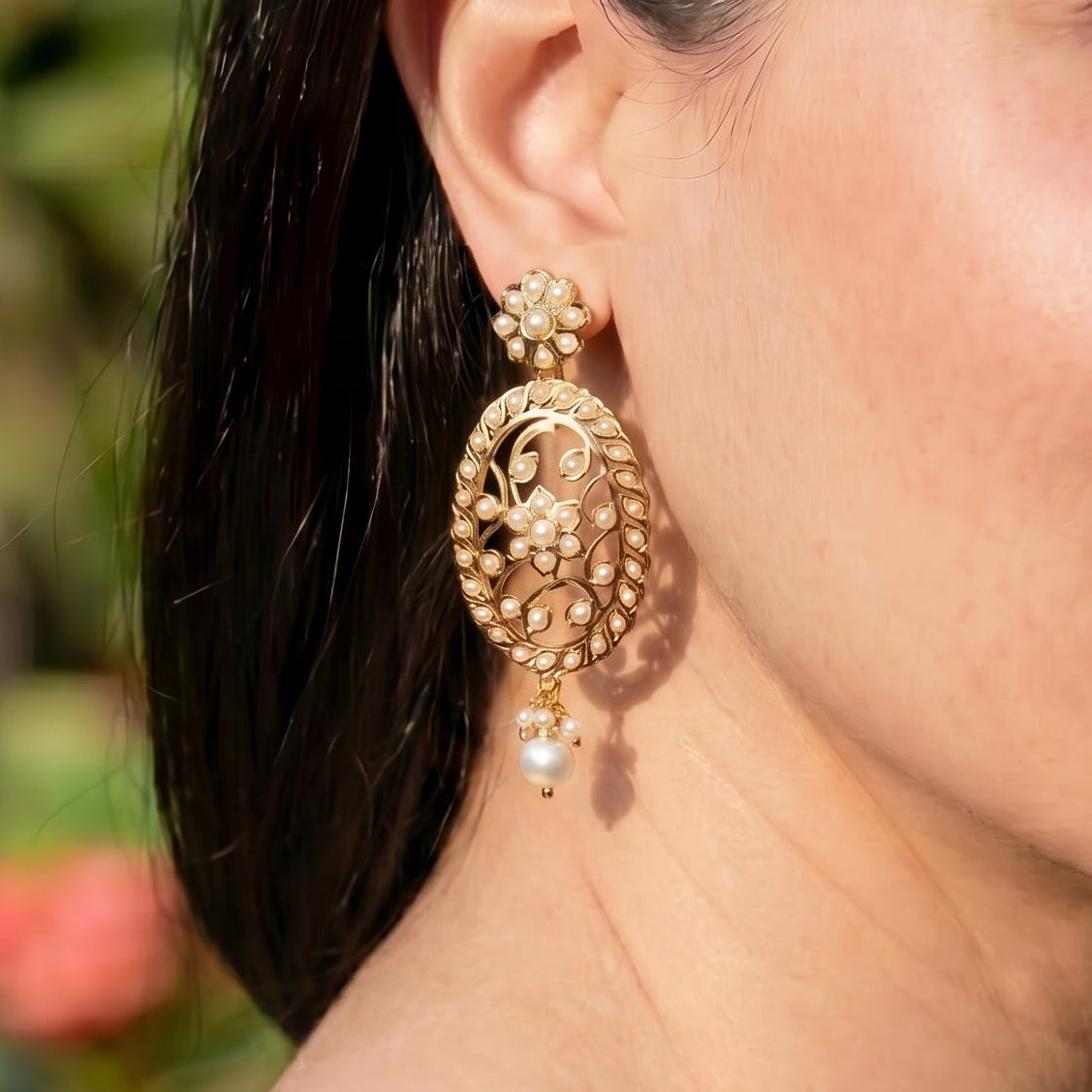 Cute Edwardian Victorian Styled Pearl Earrings | Gold Plated on 925 Silver ER 699