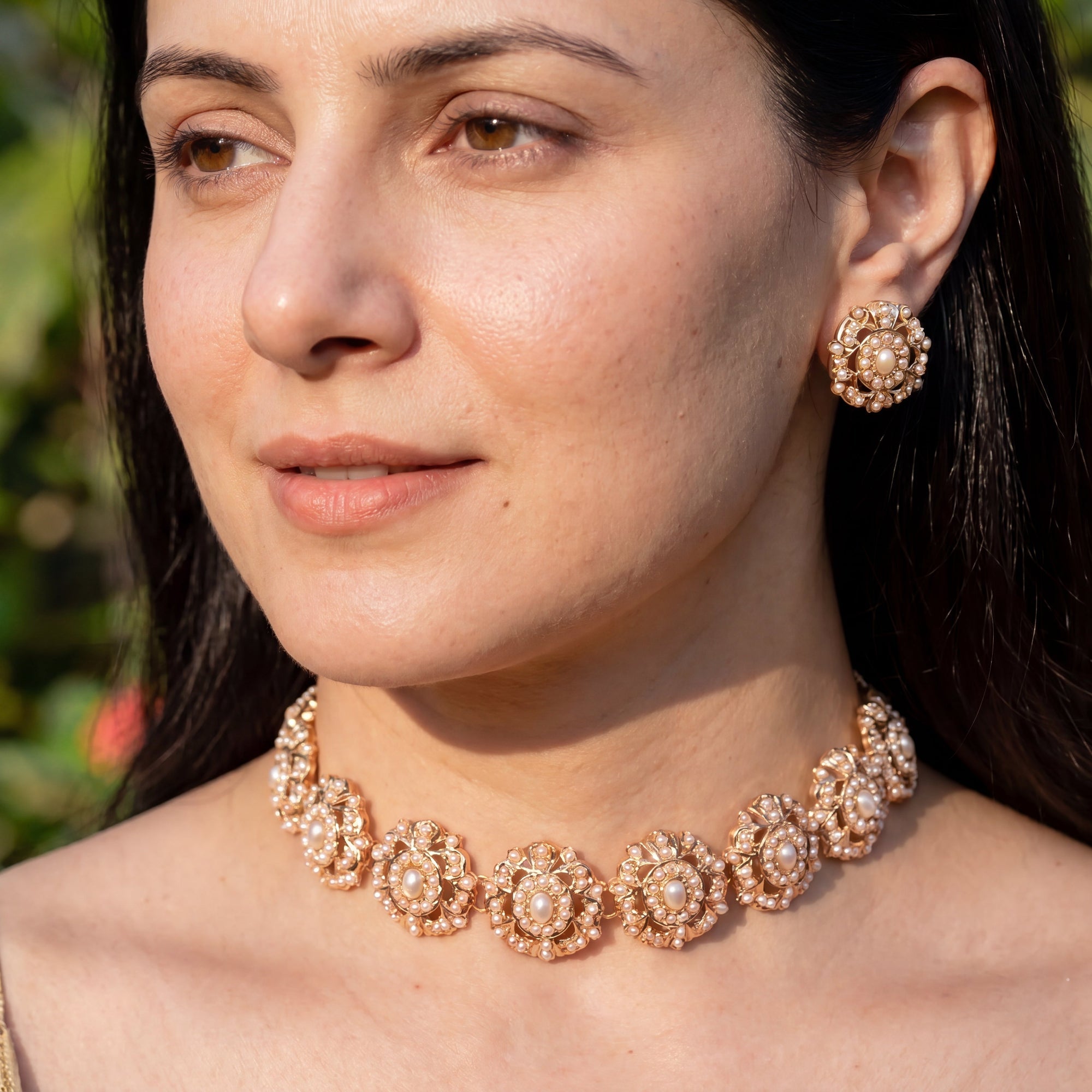 Pearl Rosette Jadau Choker Set | Gold Plated on 925 Silver NS 463