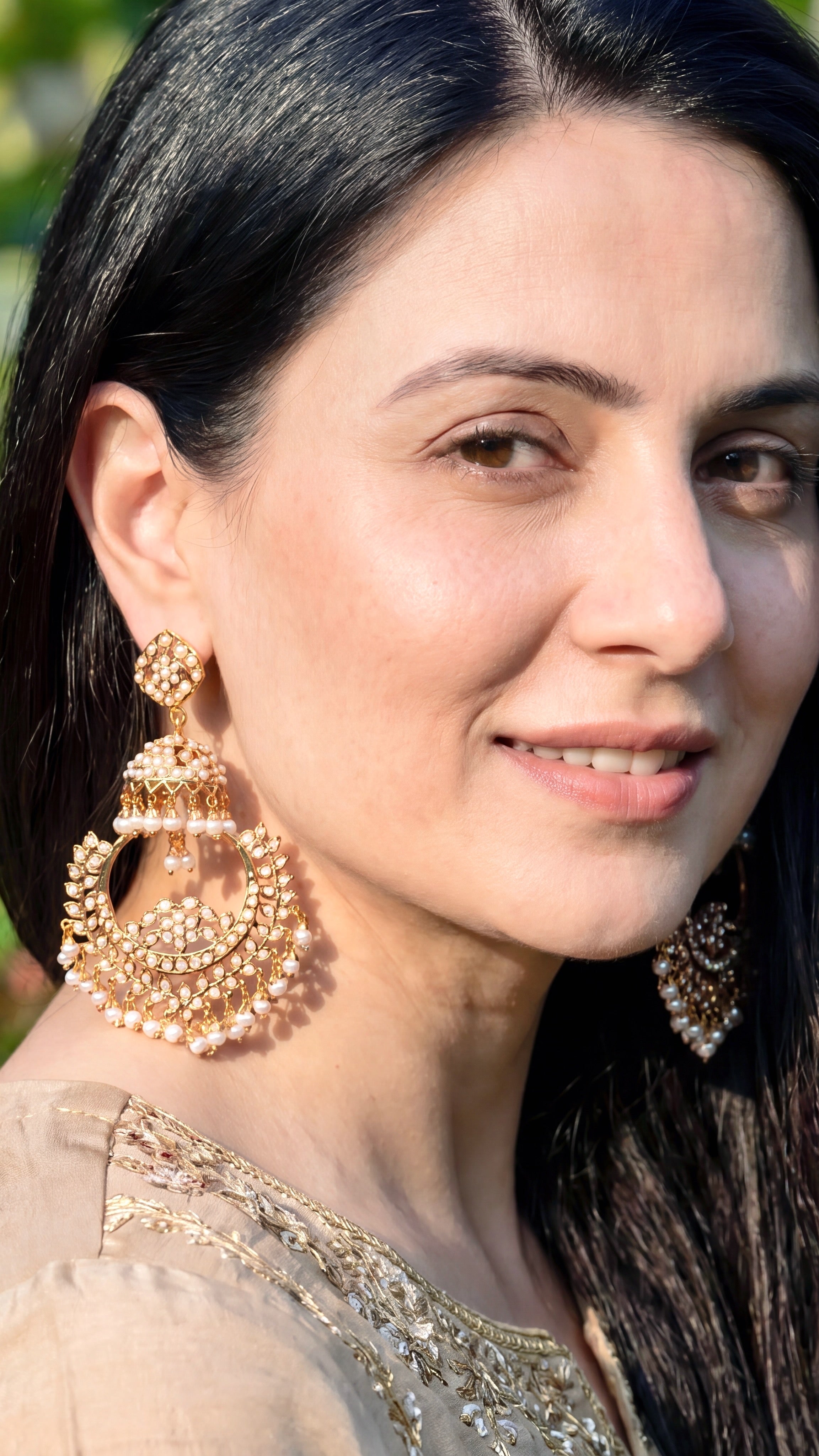 Pearl Chandbali Jhumka Earrings on Silver Base | ER 718