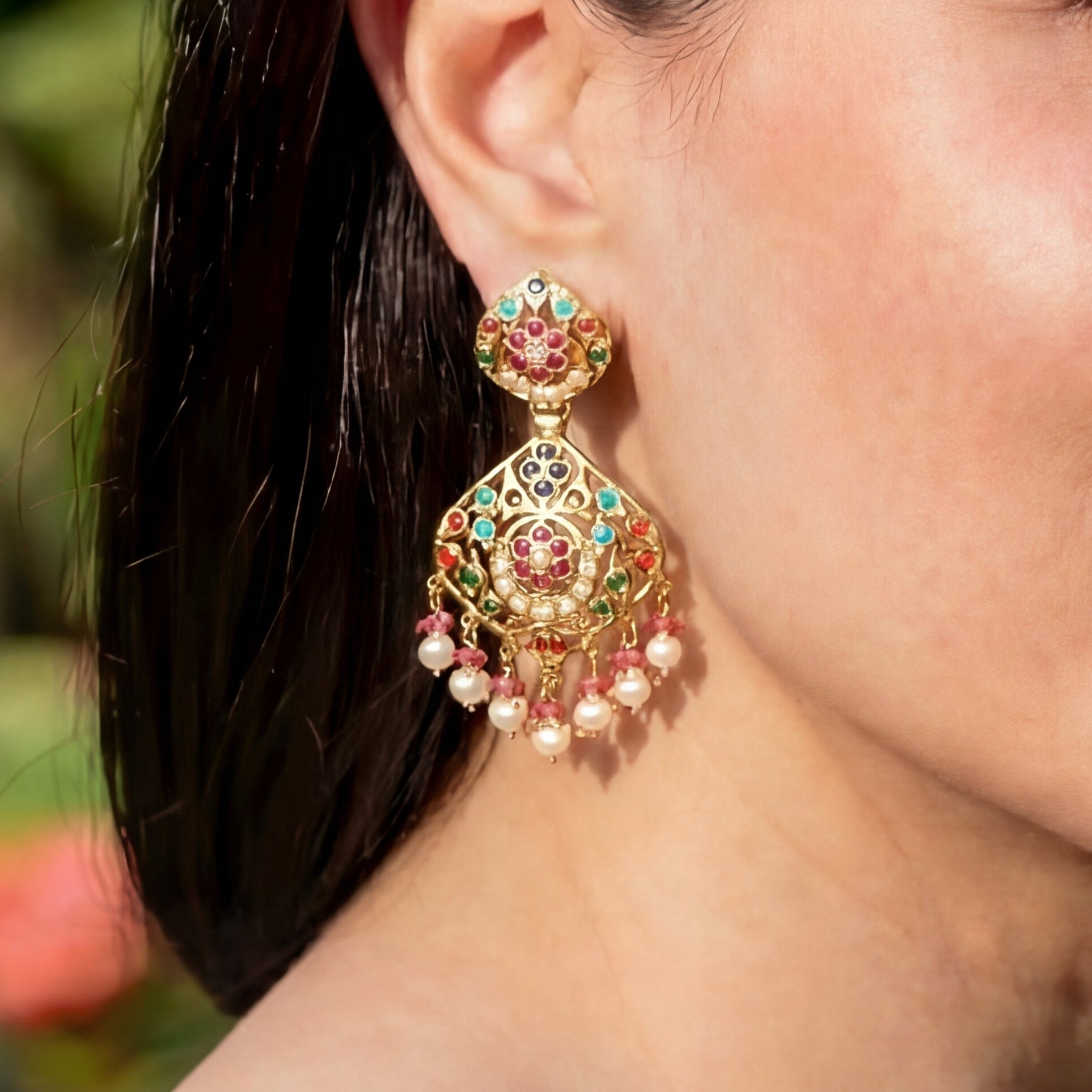 Navratana Earrings | Indian Jewelry on 925 Silver | Punjabi Jadau Jewelry ER 188