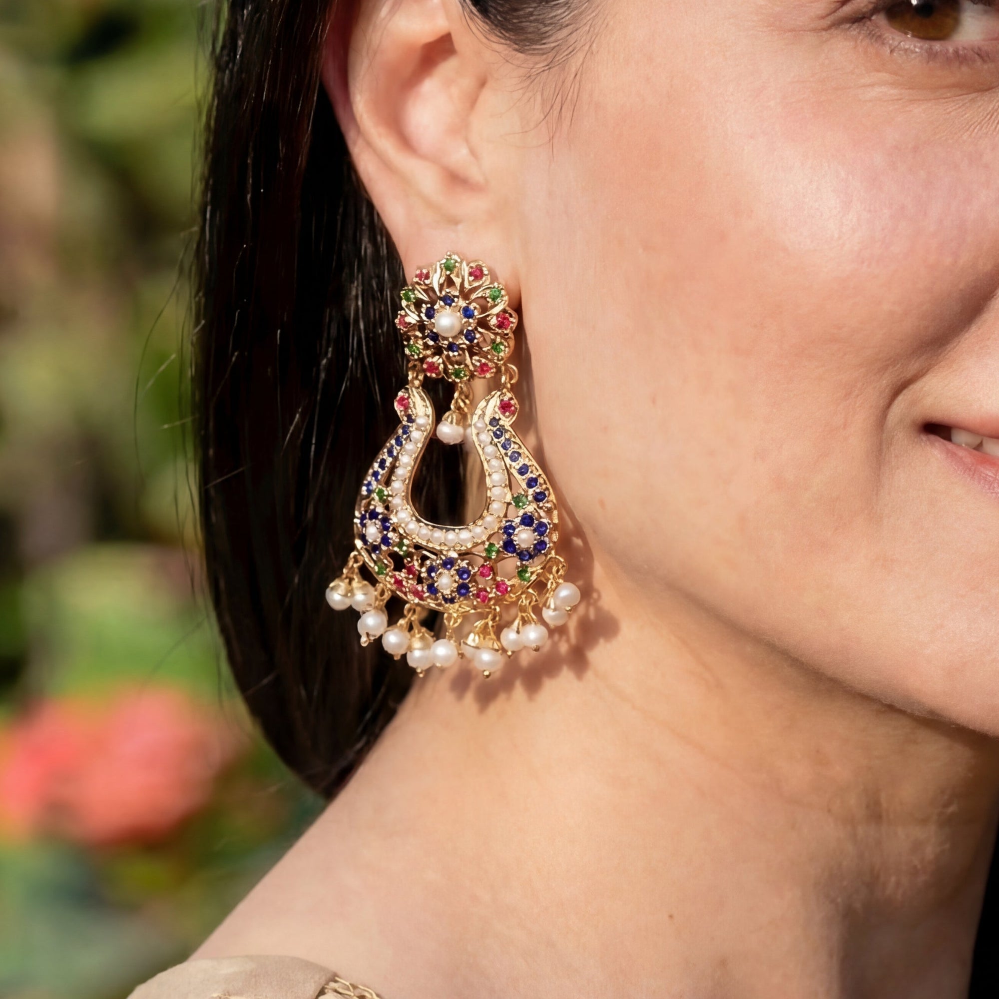 Muticoloured Chandbali Earrings | Gold Plated Silver ER 368
