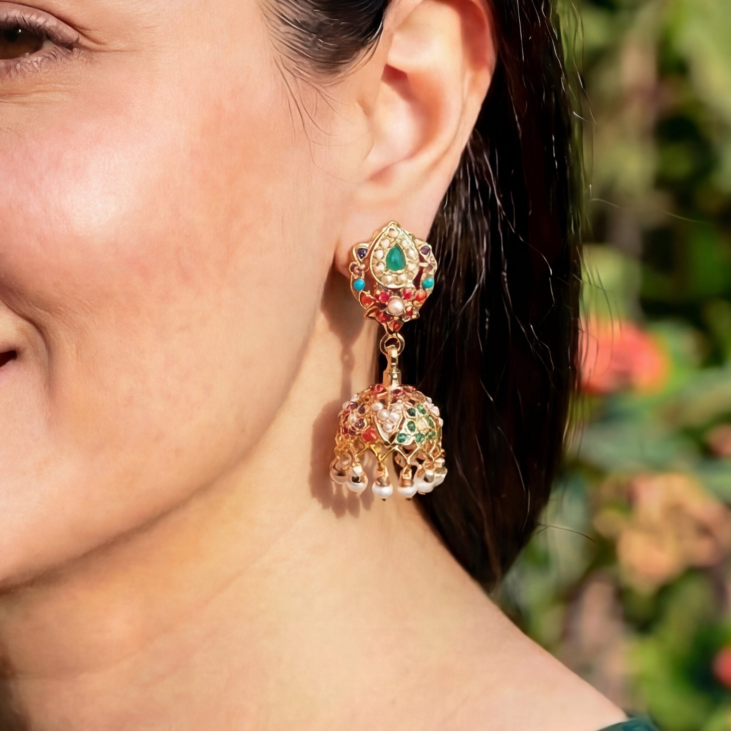 Silver Jhumki | Navratna Color Combination| Small Dainty Size ER 588