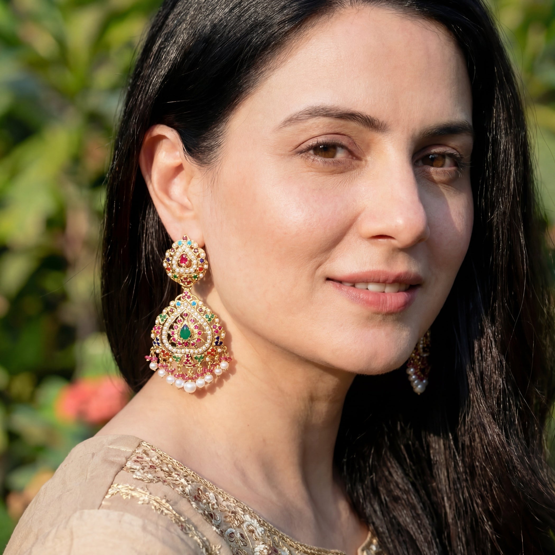 Gold Plated Navaratna Earrings | Statement Indian Earrings ER 229