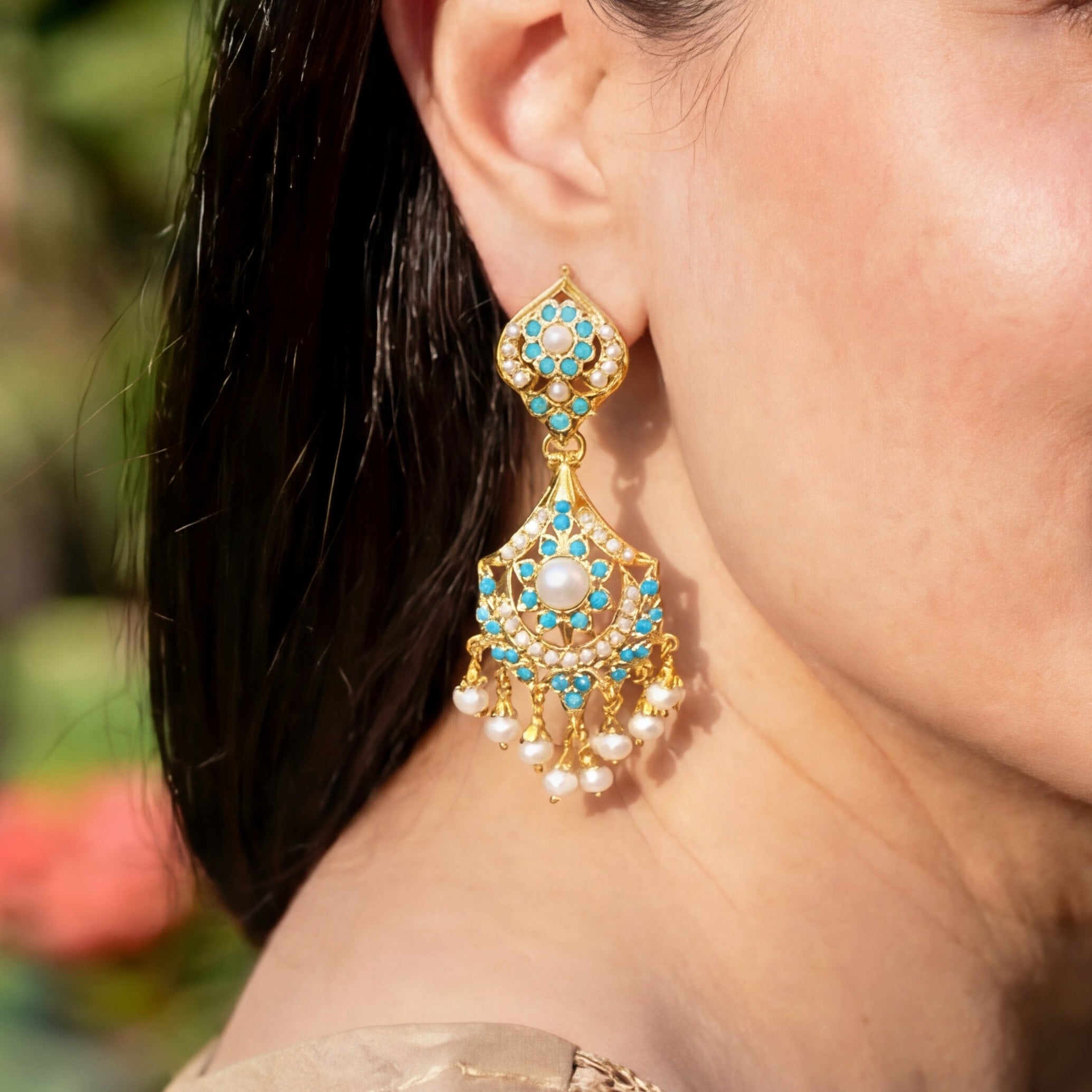 Pearl and Turquoise Earringson 925 Silver ER 175