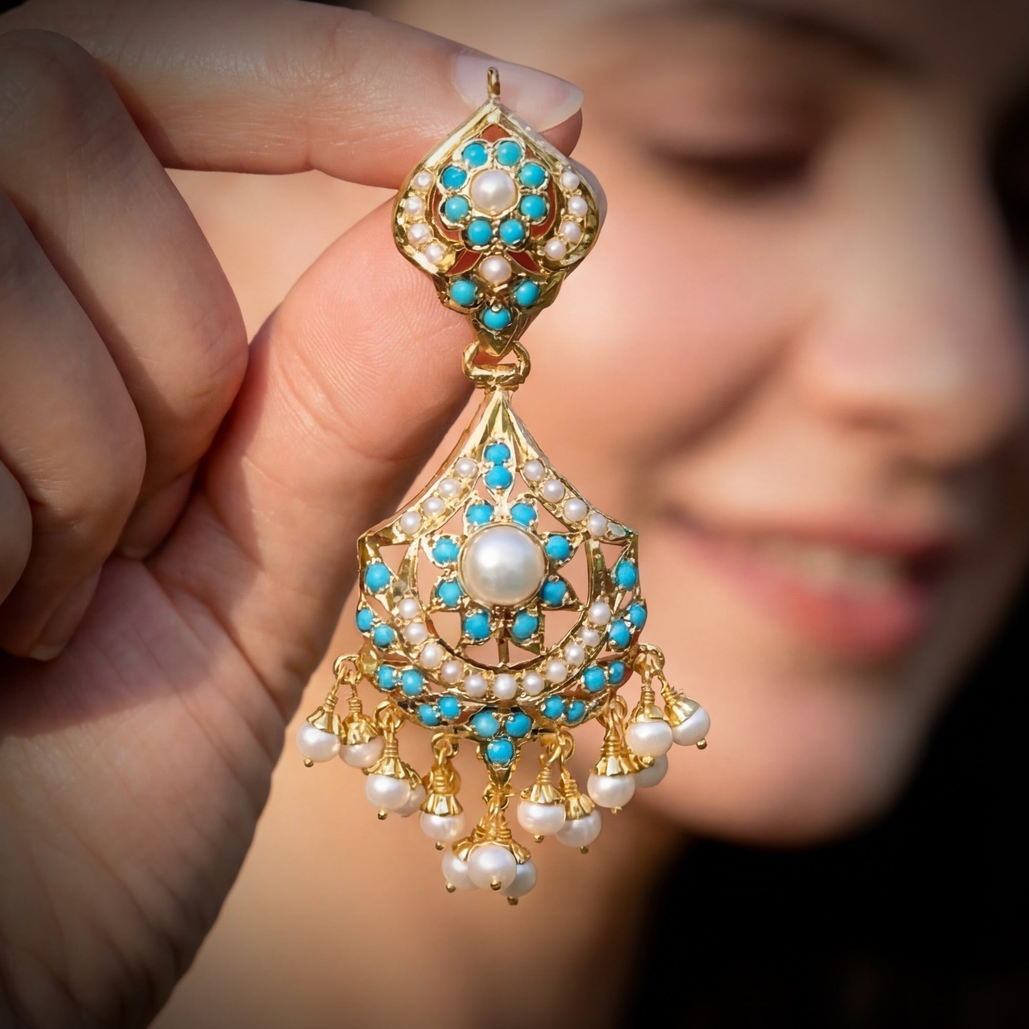 Pearl and Turquoise Earringson 925 Silver ER 175