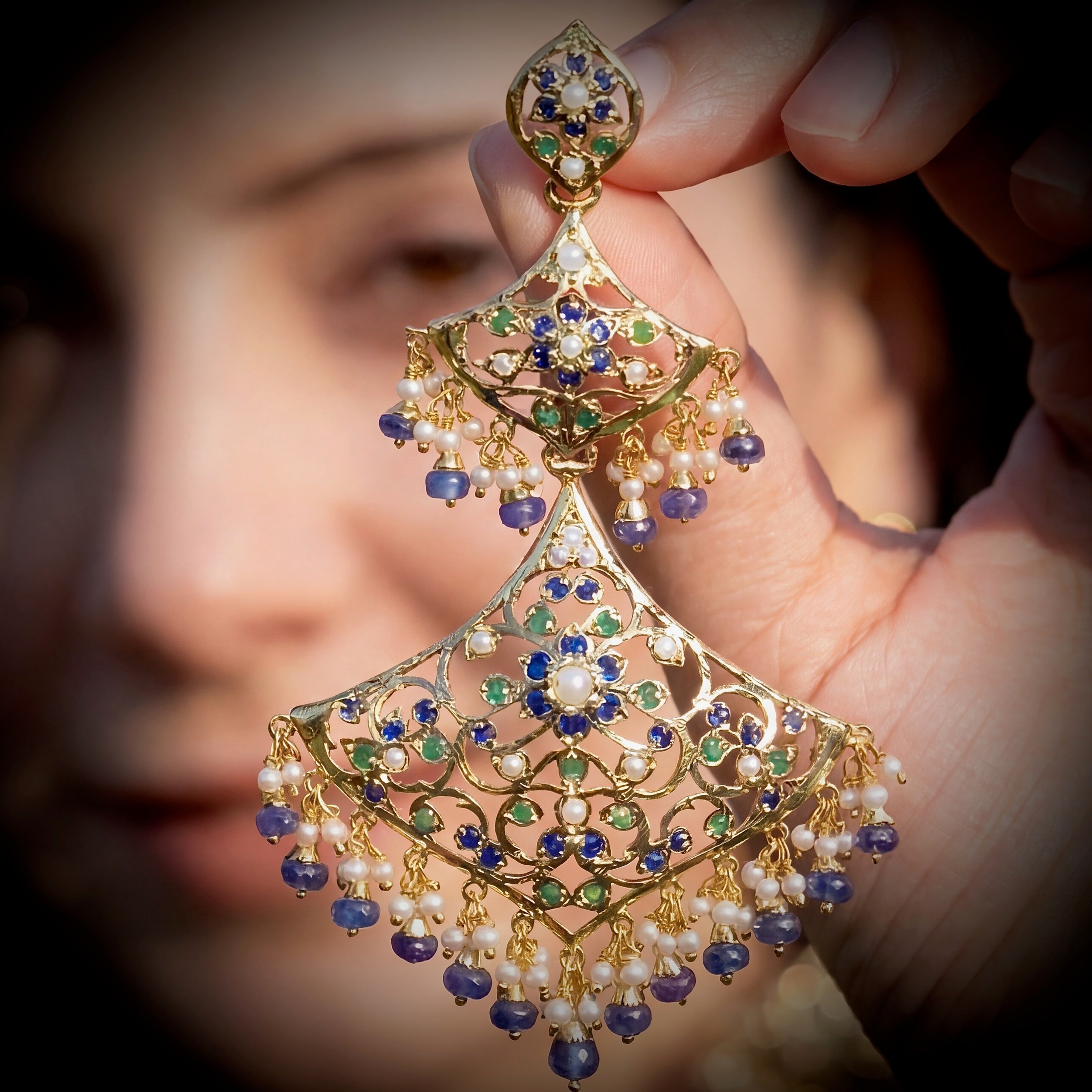 Three Step Gold Plated Indian Earrings ER 266
