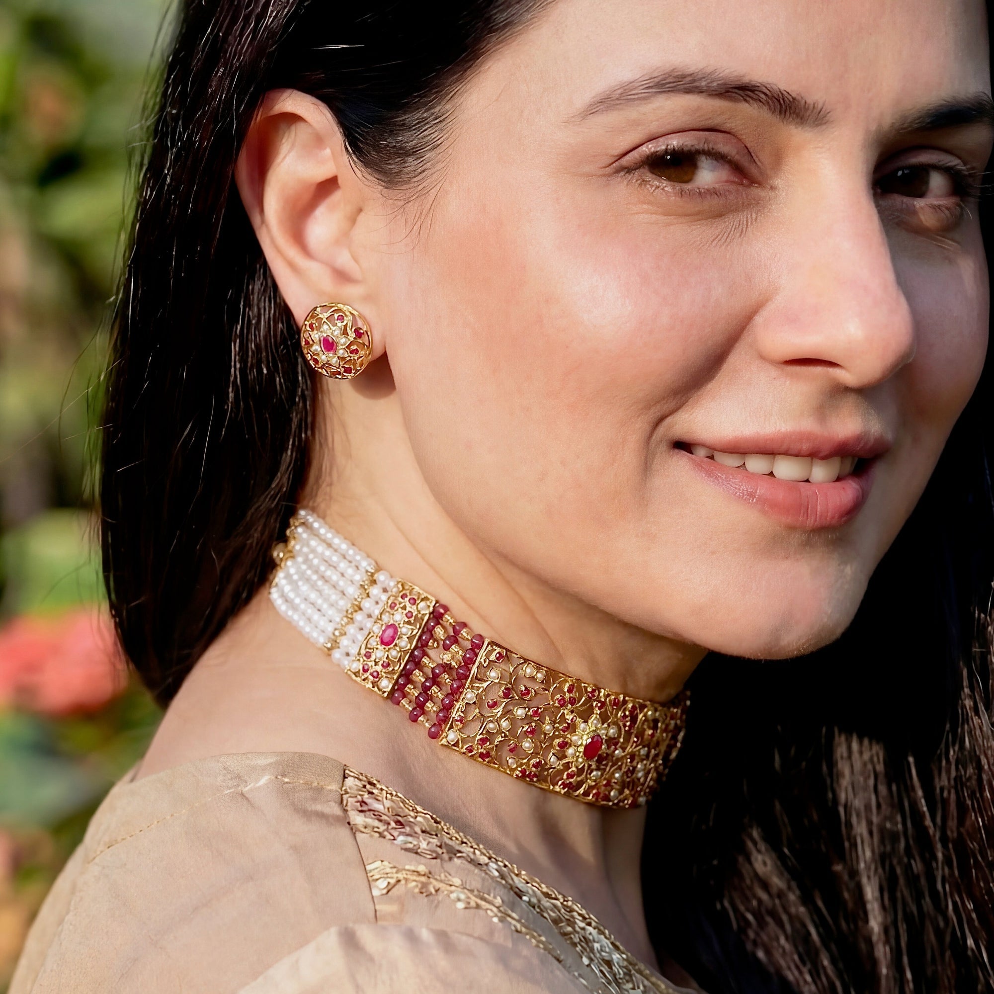 Contemporary Rajasthani Aad Necklace | With Studs | Indo Western Wear NS 213