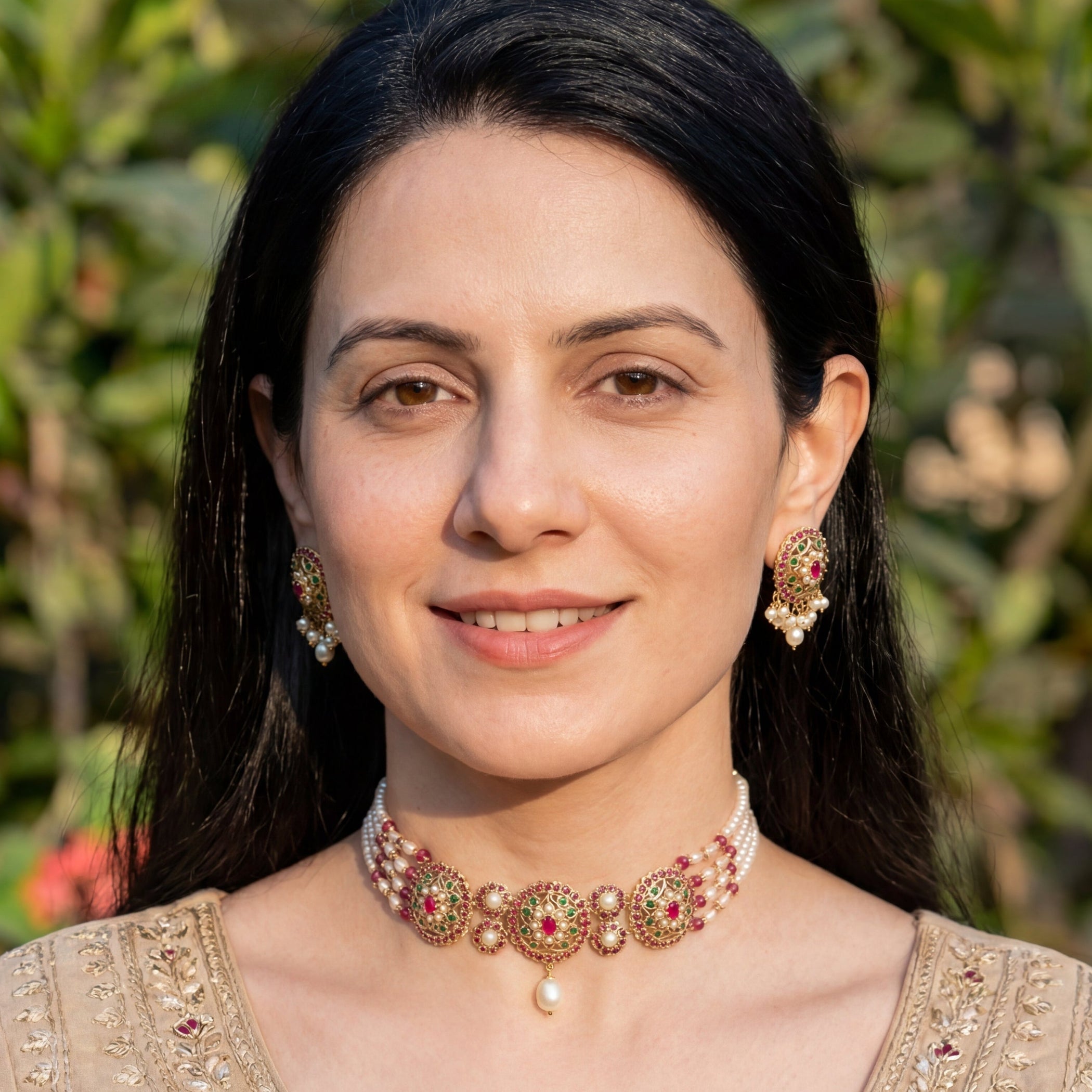 Party Wear Indian Choker Set | Dainty & Sophisticated Design | Gold Plated Jewelry on Silver Base NS 380