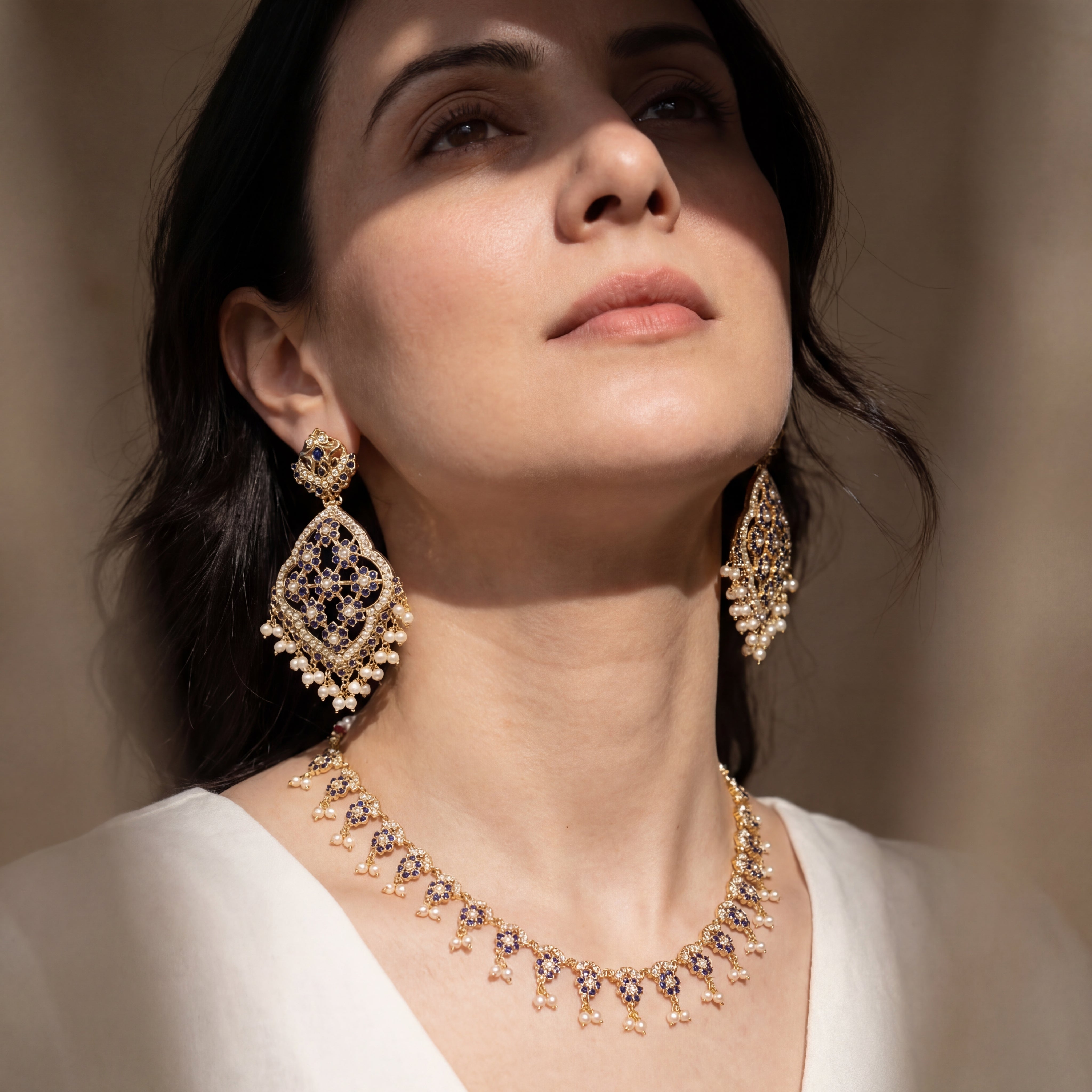 Dainty Neelam Necklace | Statement Floral Earrings | Indian Jewelry For Women NS 294