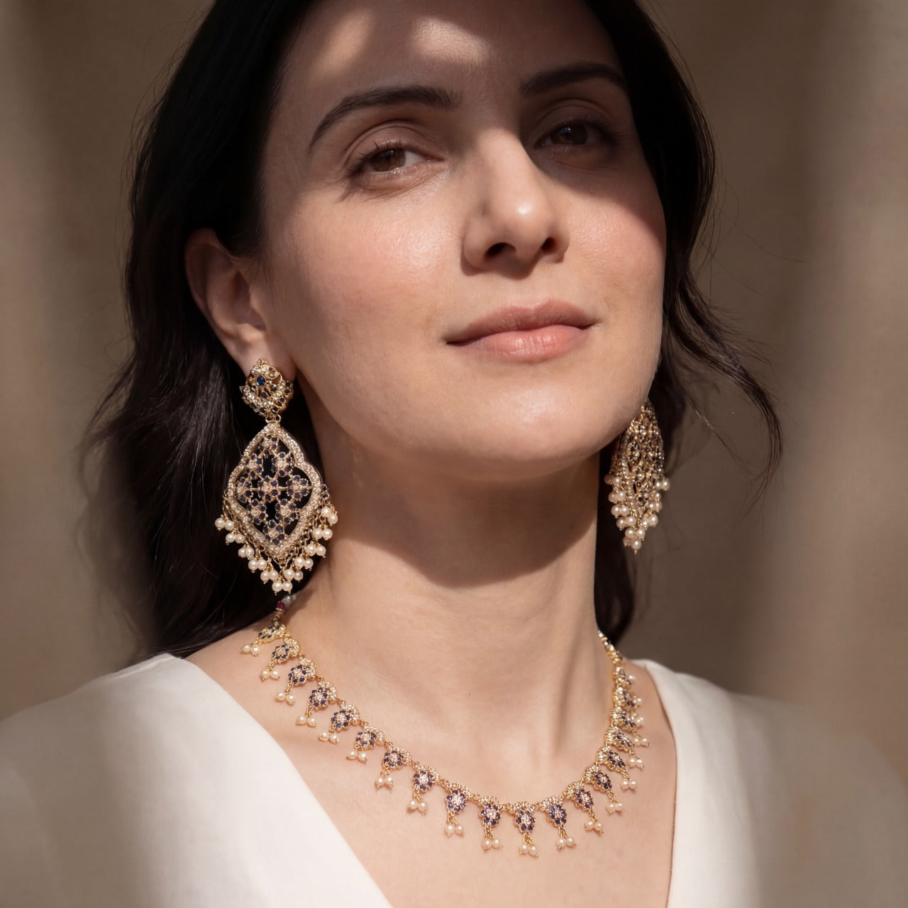 Dainty Neelam Necklace | Statement Floral Earrings | Indian Jewelry For Women NS 294