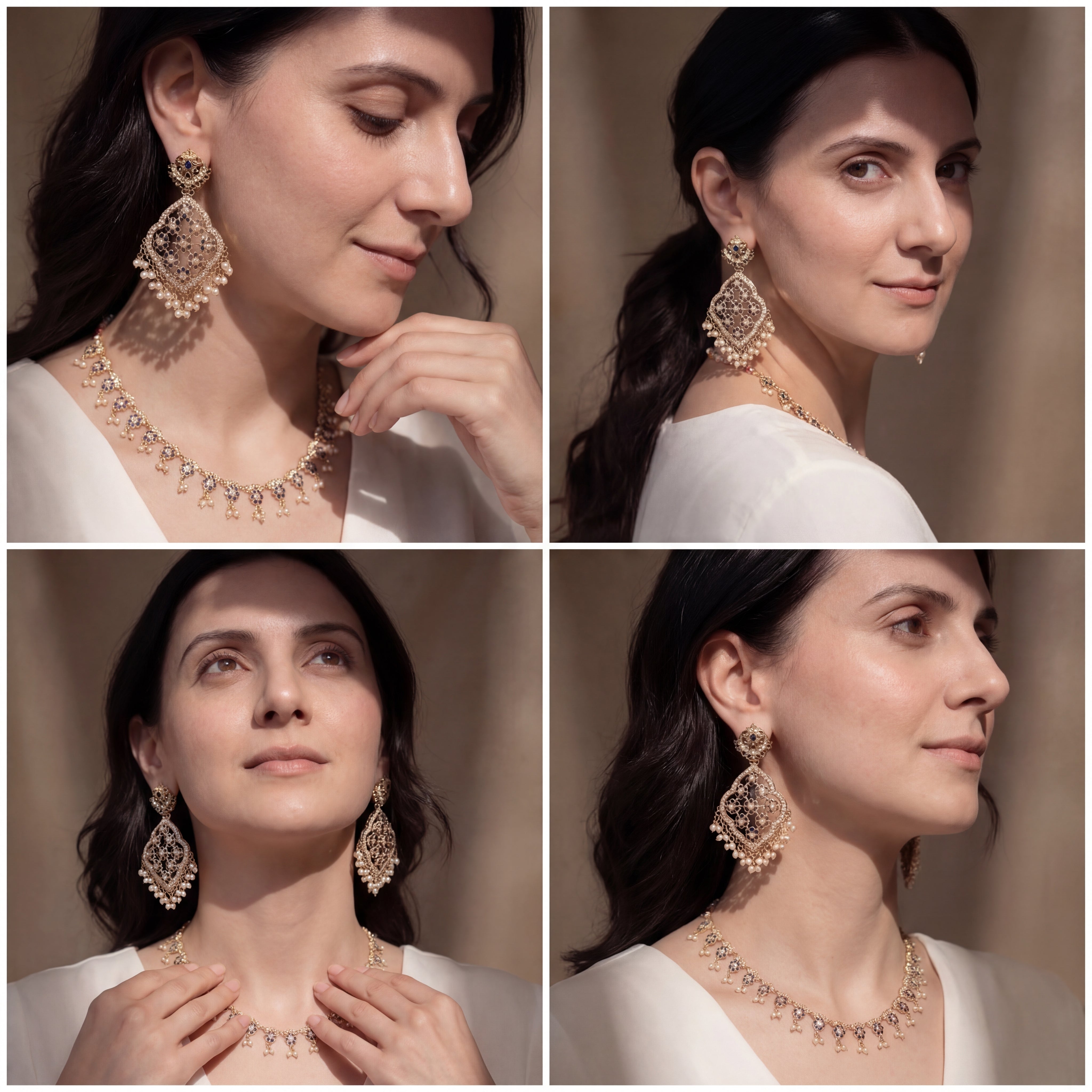 Dainty Neelam Necklace | Statement Floral Earrings | Indian Jewelry For Women NS 294