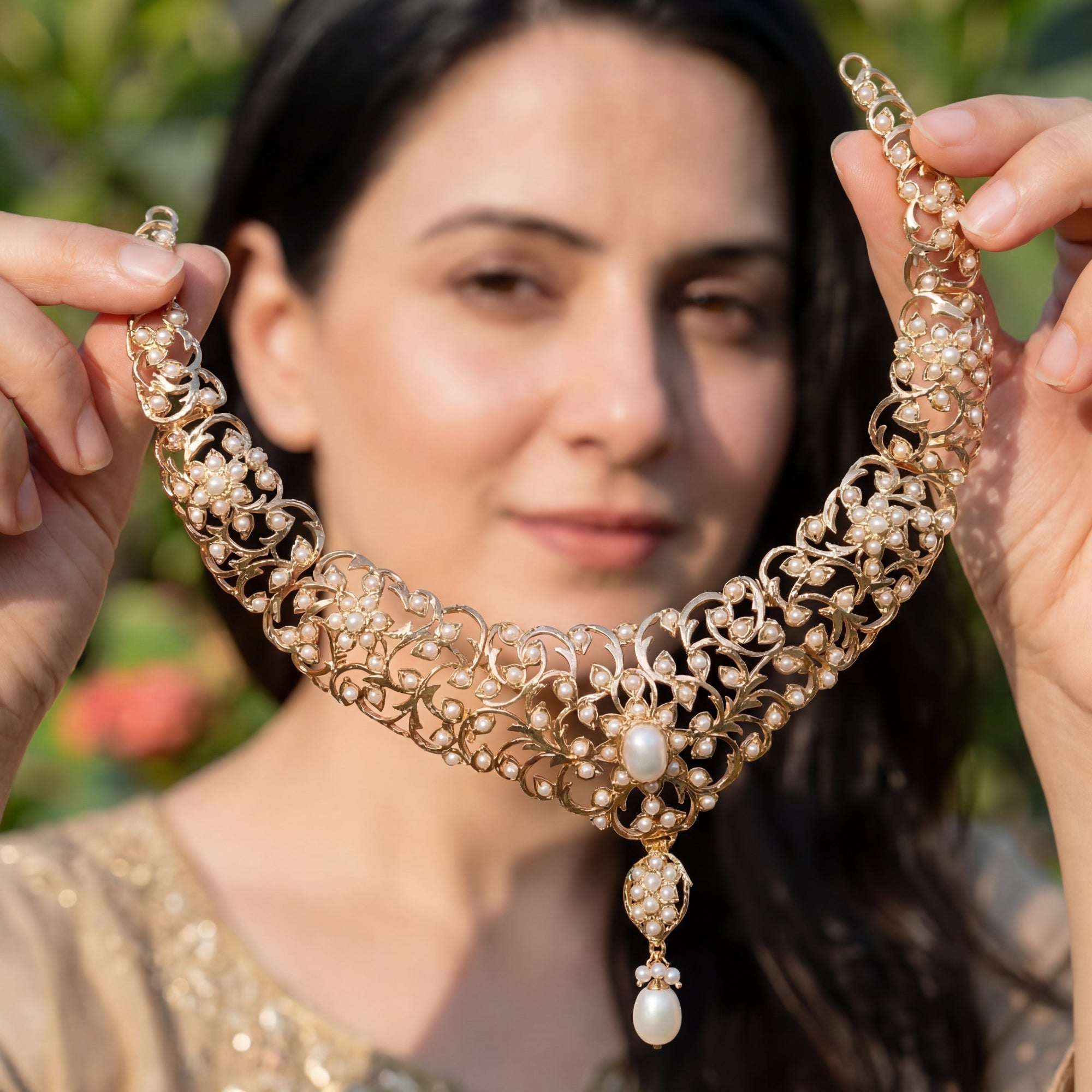Antique Style Pearl Necklace Set | Edwardian Design | Silver Jewelry For Women NS 369