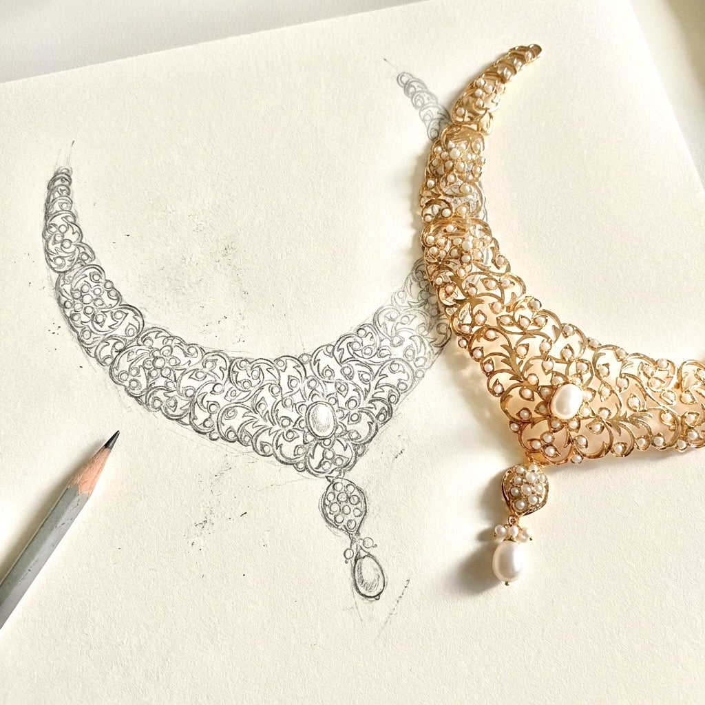 Antique Style Pearl Necklace Set | Edwardian Design | Silver Jewelry For Women NS 369