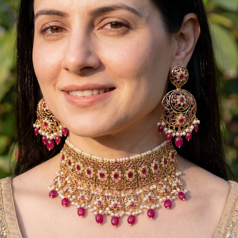 Jadau Choker Set on Silver | Choker Set To Wear On an Indian Wedding NS 013