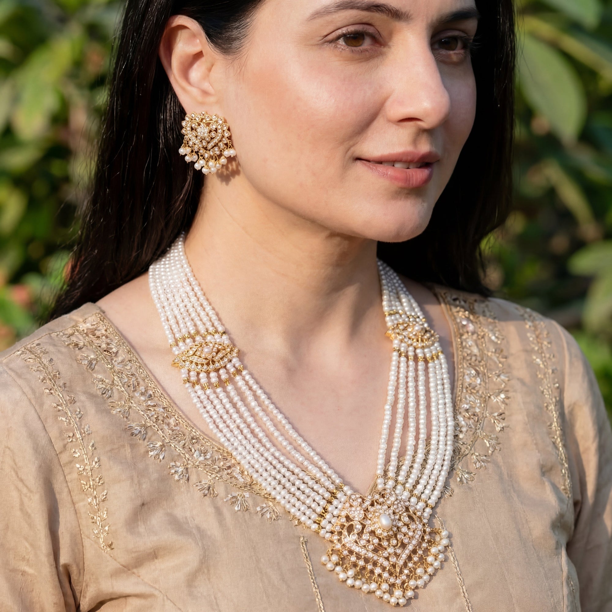 Indian Rani Haar Set | Gold Plated on Sterling Silver | Freshwater Pearls NS 248