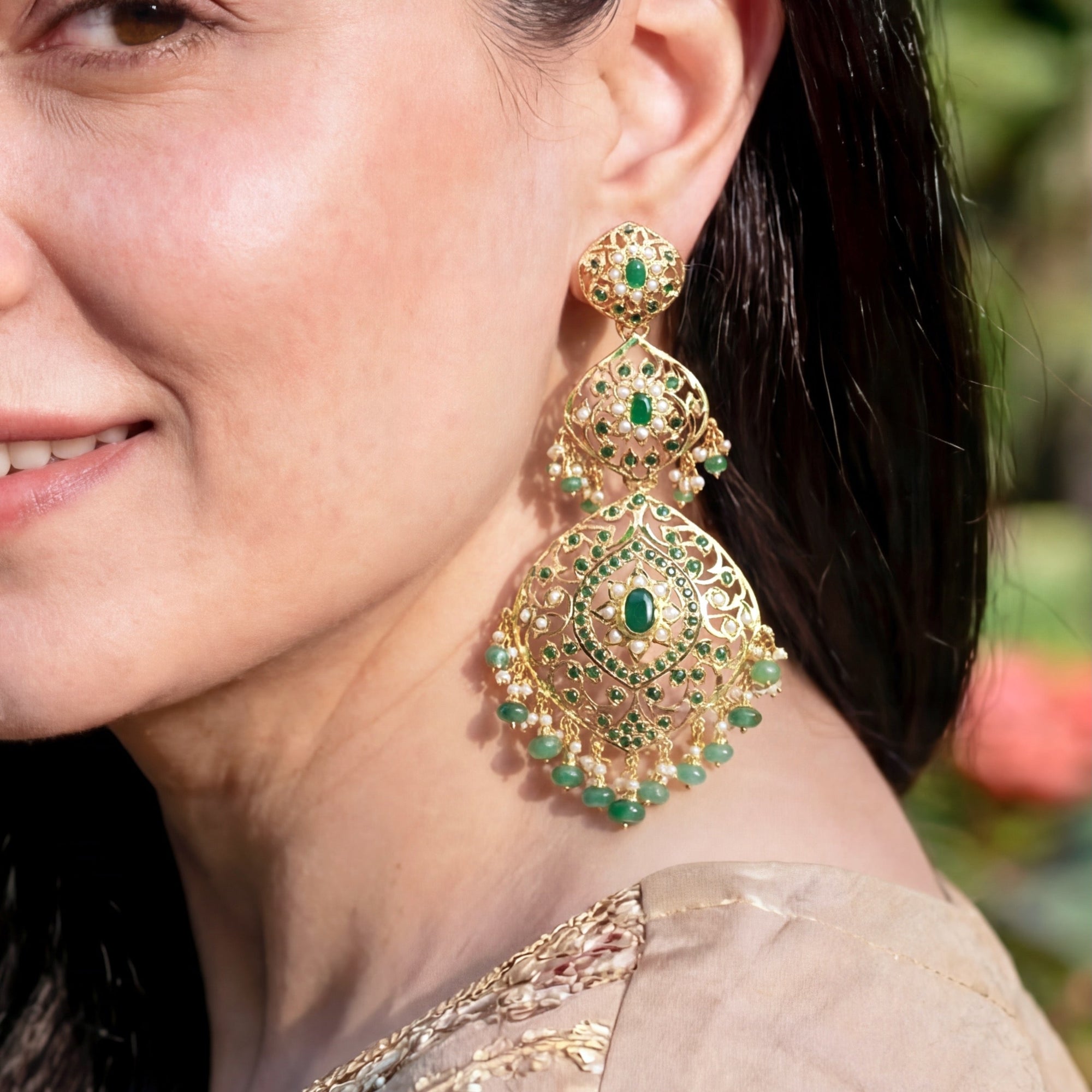 Statement Emerald Green Danglers | Gold Plated on 925 Silver Base ER 666