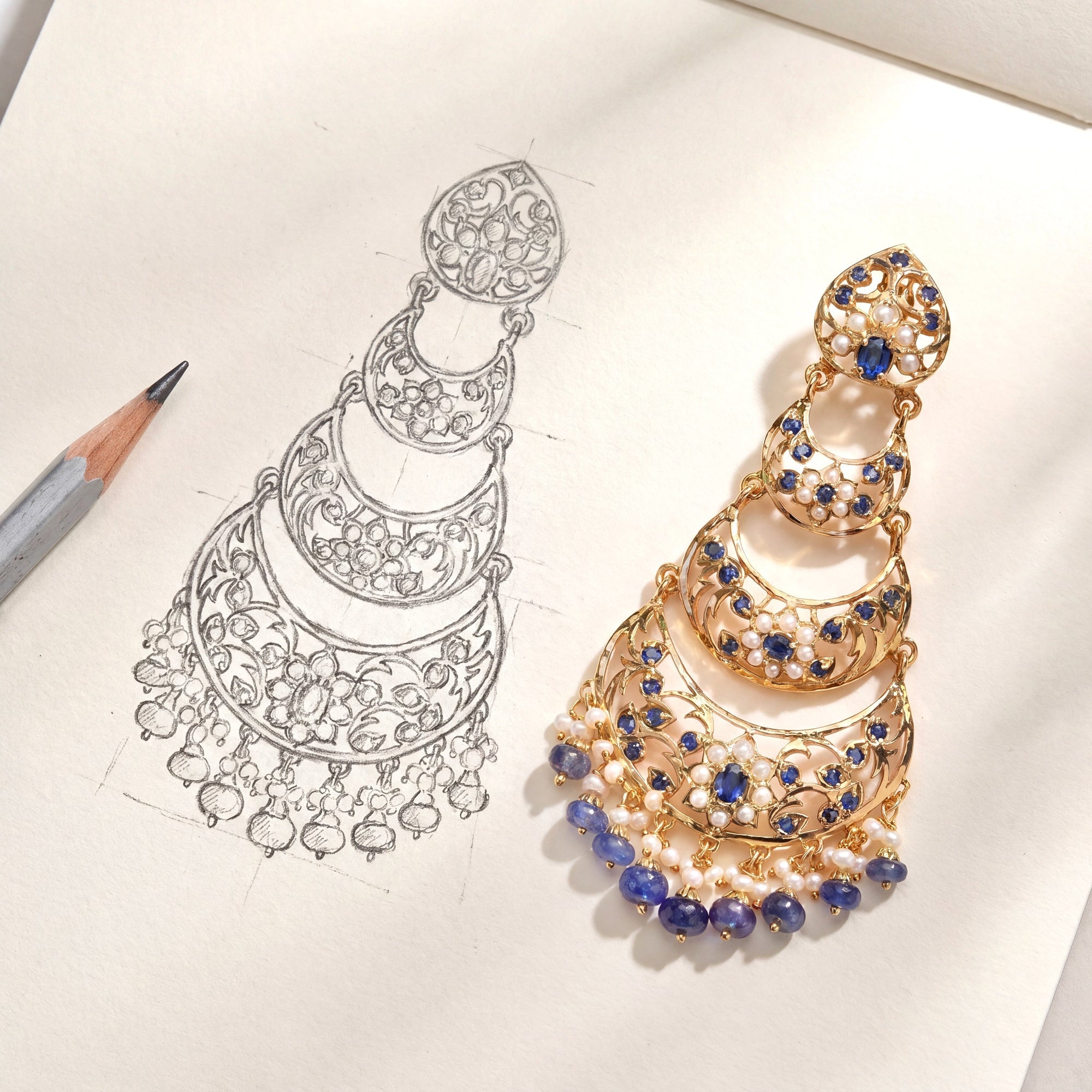 Exquisite Silver Dangler Earrings | Pearl and Sapphire Combination ER 442