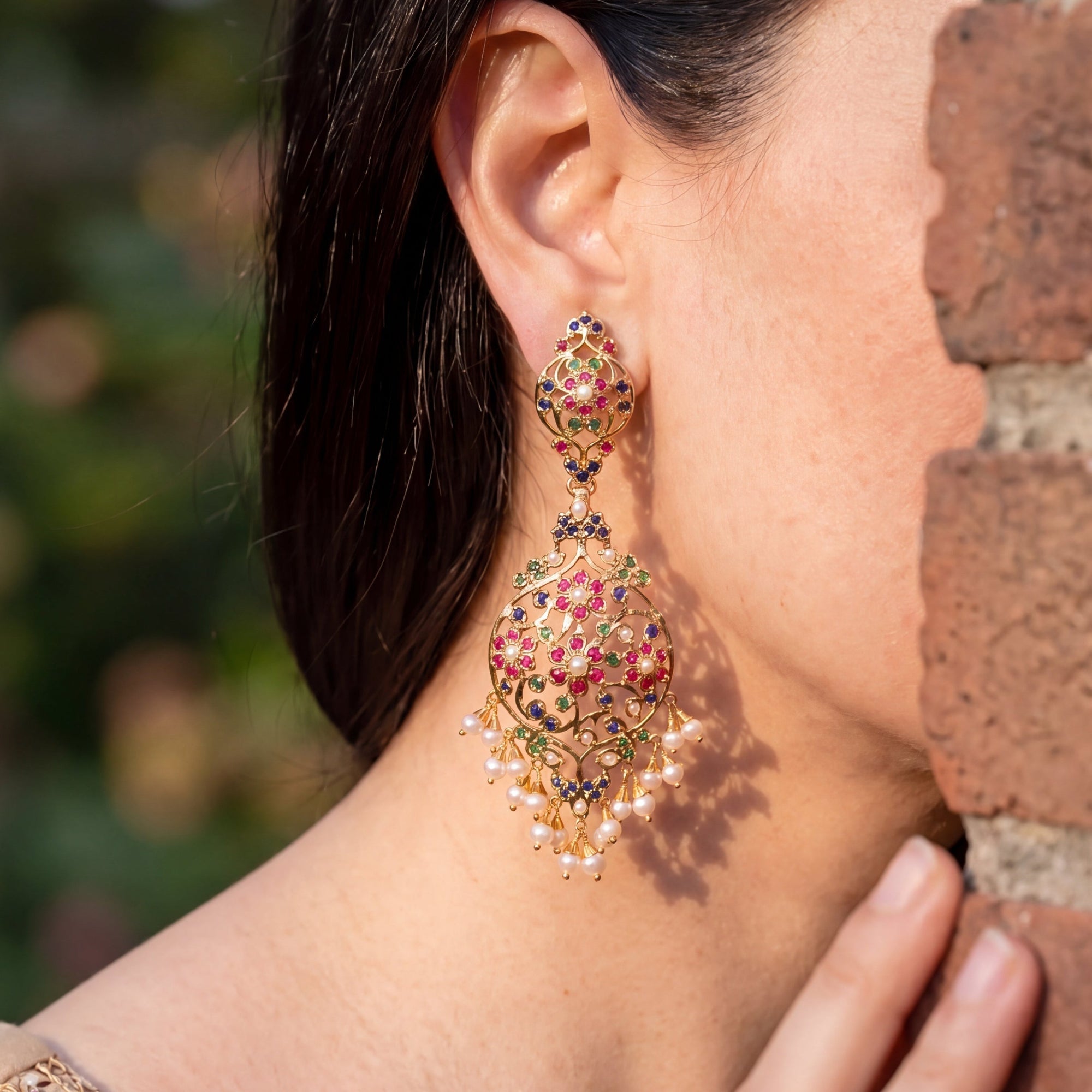 Handcrafted Victorian Earrings on Silver | Exquisite Indian Jadau Jewelry | ER 436