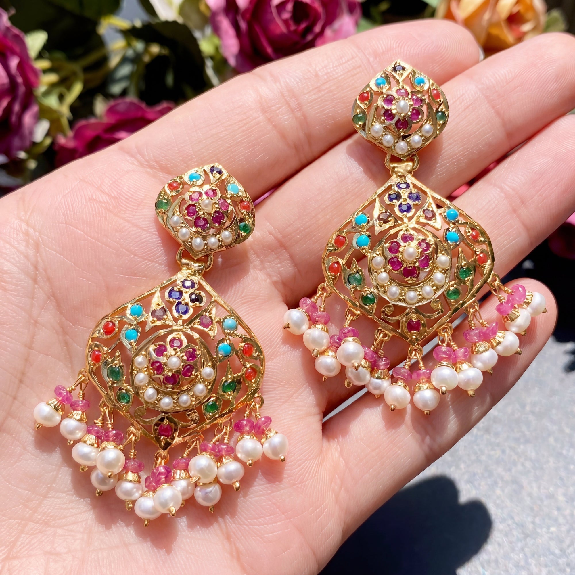 Navratana Earrings | Indian Jewelry on 925 Silver | Punjabi Jadau Jewelry ER 188