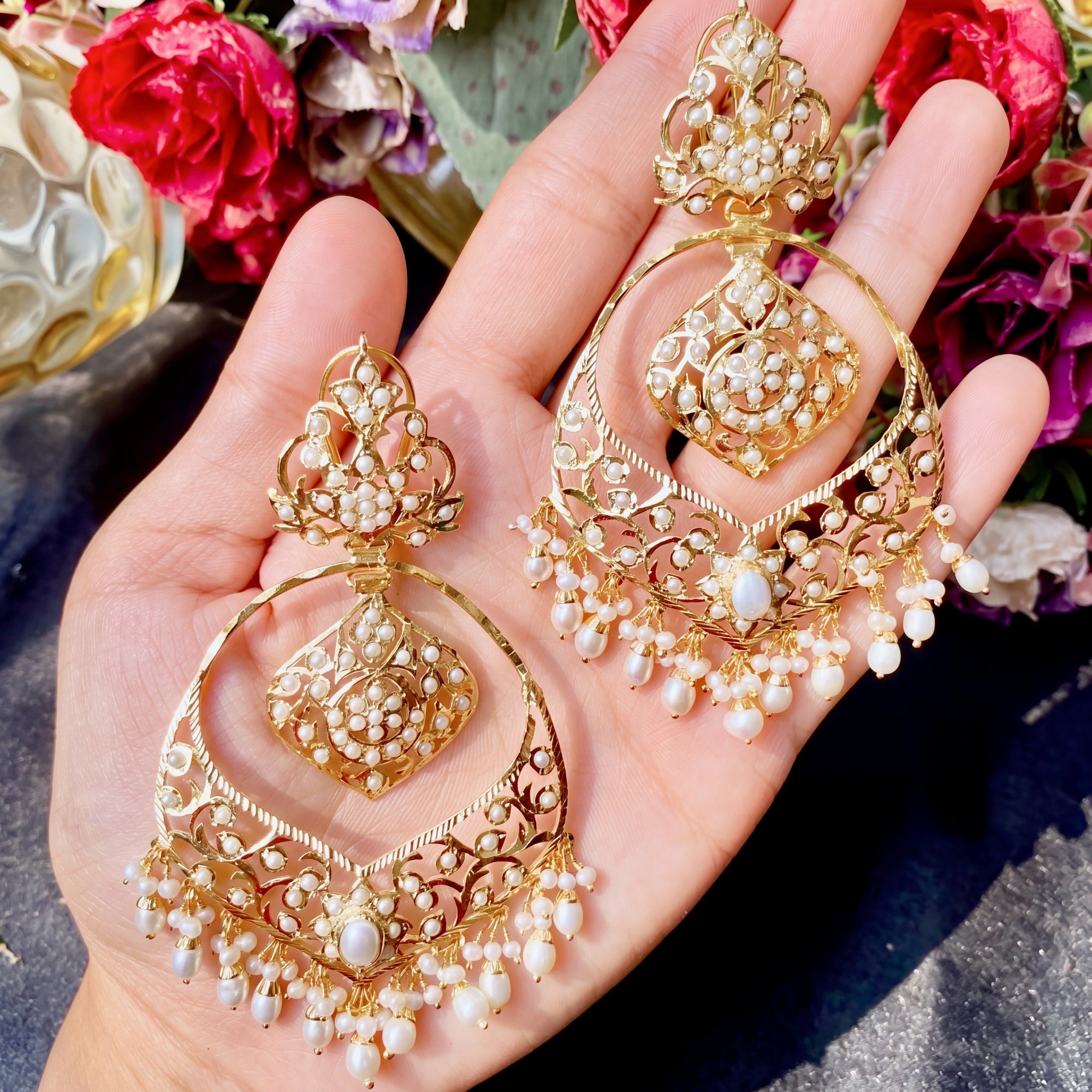 Silver Chandbali Earrings | Antique Design | Freshwater Pearls | Fashion Jadau Jewelry ER 115