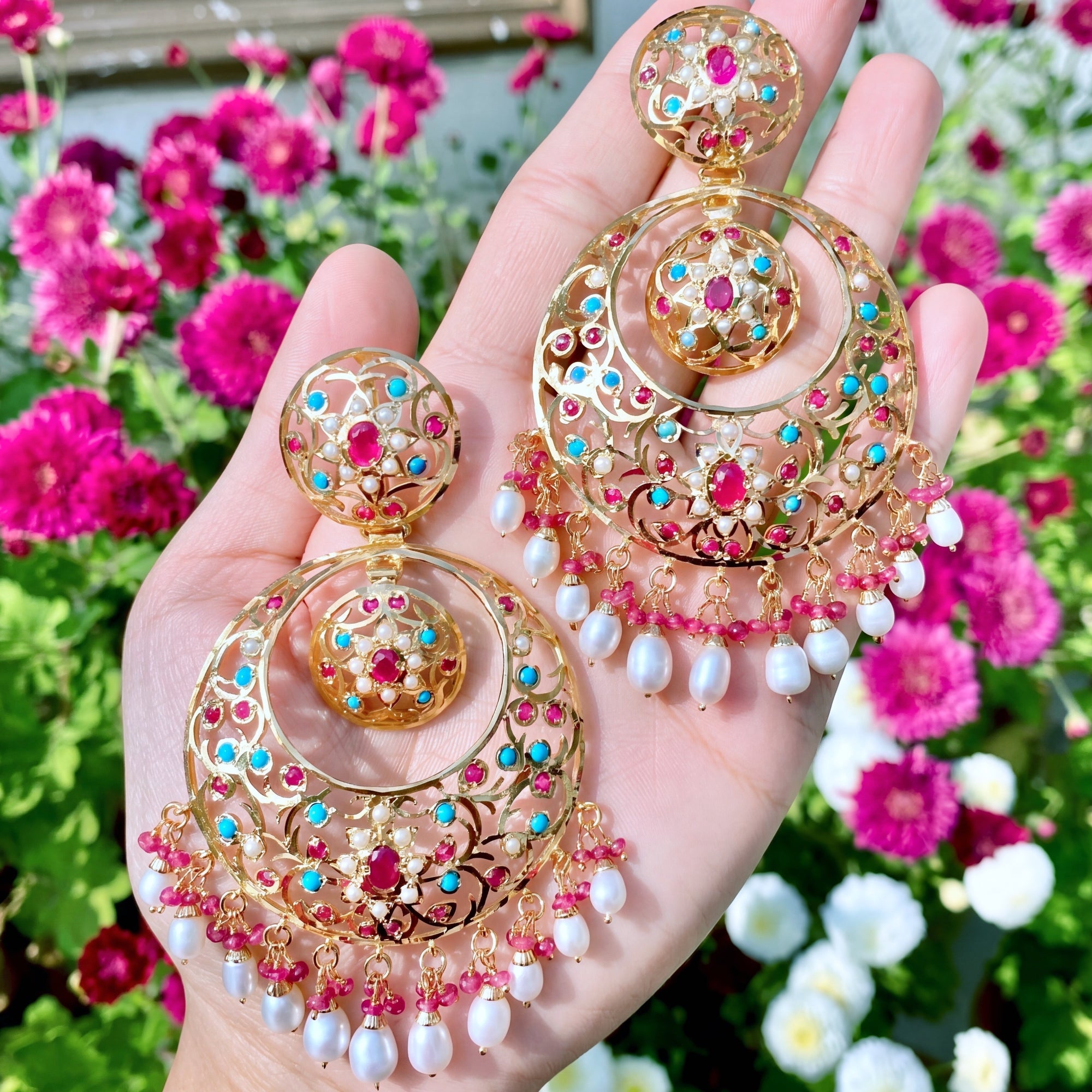 Big Chandbali Earrings | Multicolored Indian Earrings on Sterling Silver with Gold Plating ER 337
