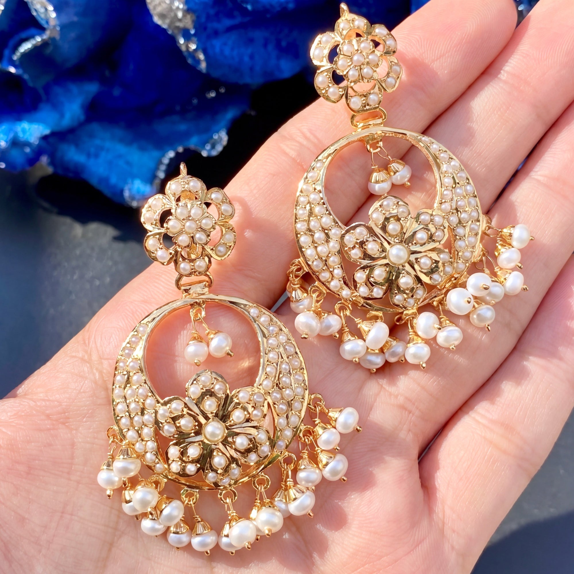 Gold Plated Chandbali Earrings studded with Freshwater Pearls ER 109
