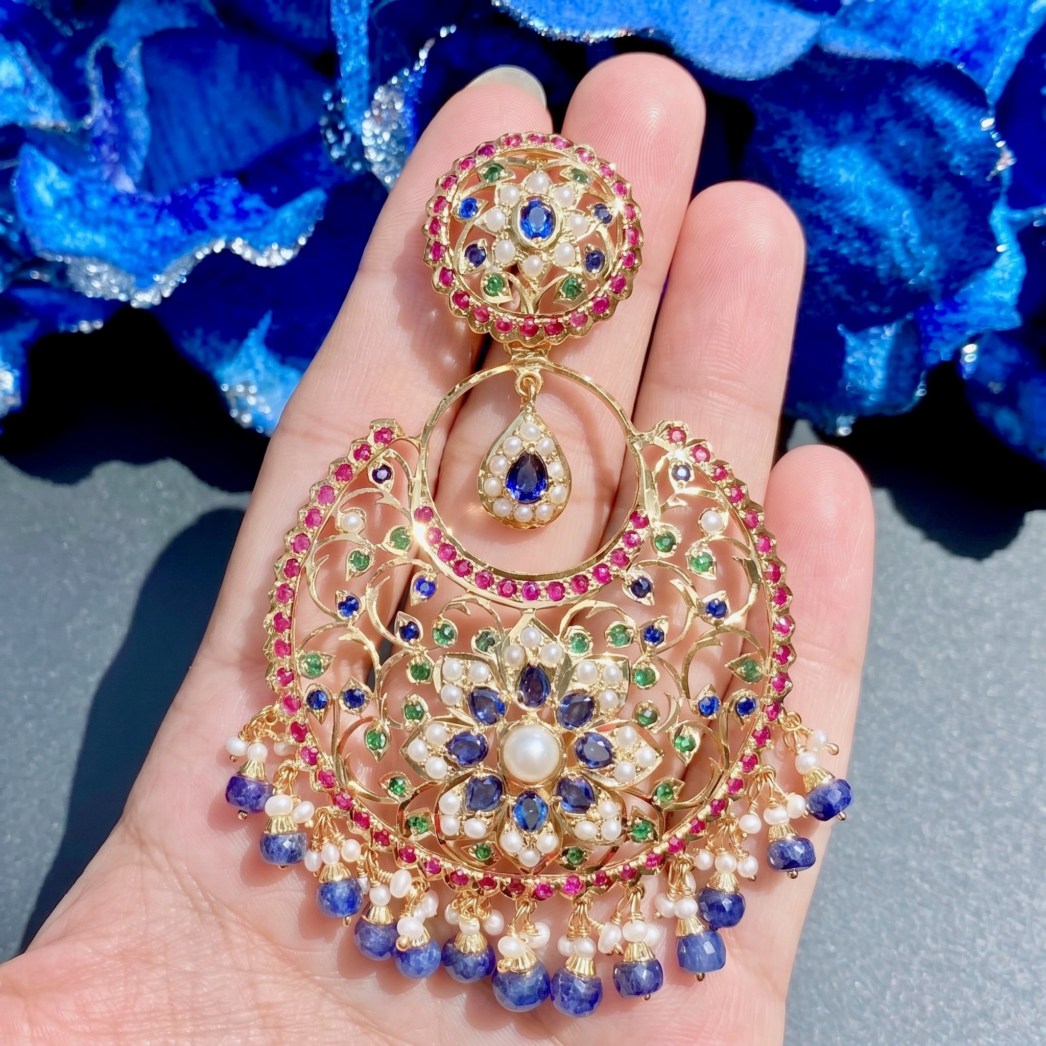 Big Chandbali Earrings | Gold Polish Indian Jewelry On Sterling Silver Base ER 275