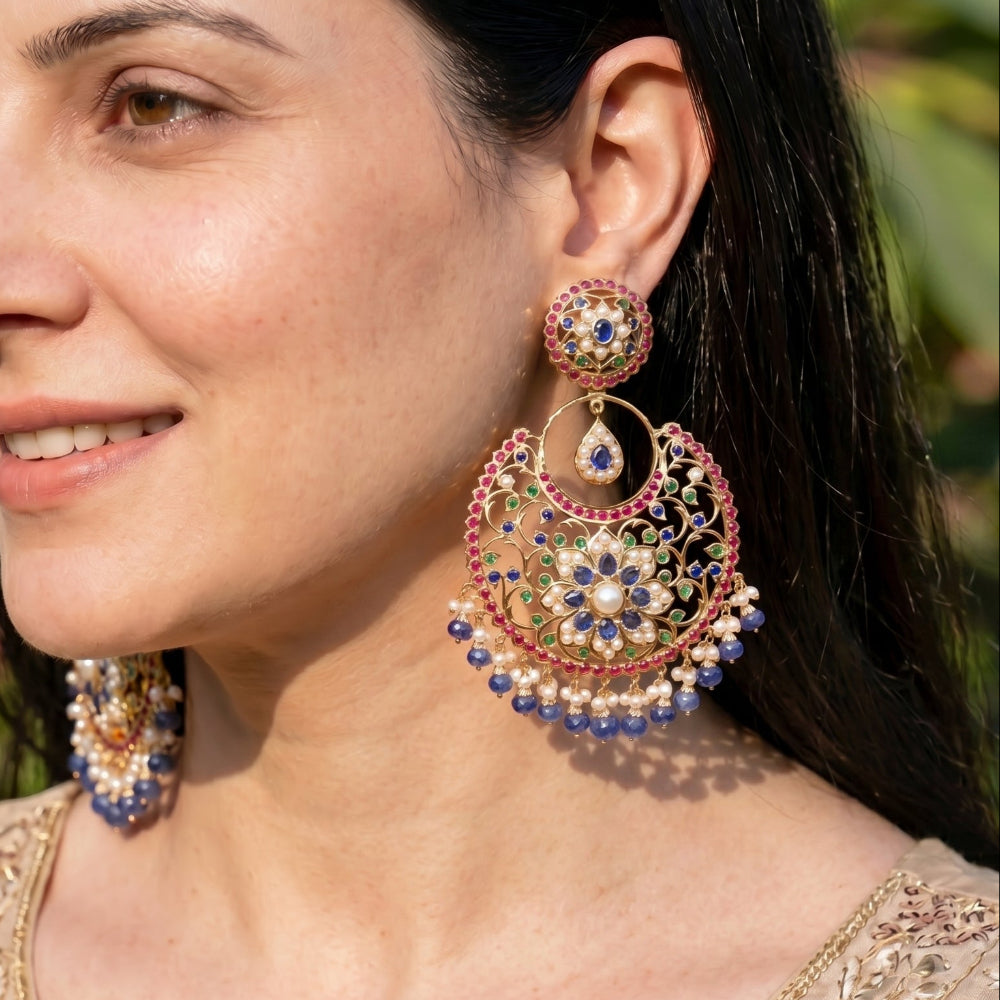 Big Chandbali Earrings | Gold Polish Indian Jewelry On Sterling Silver Base ER 275