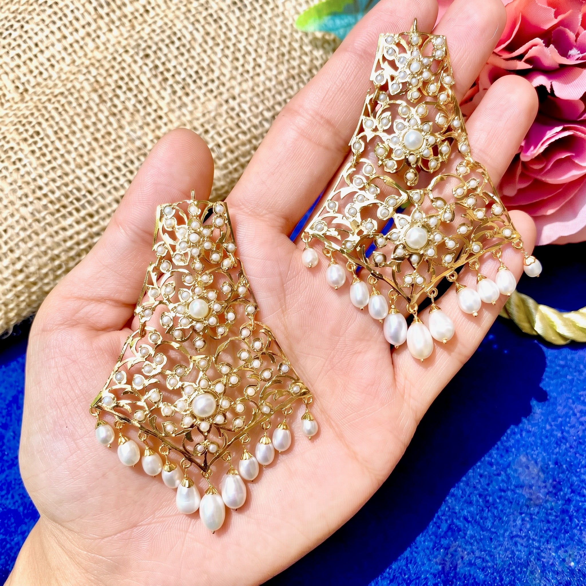 Vintage Edwardian Victorian Styled Pearl Danglers | Old School Indian Earrings | Gold Plated ER 088