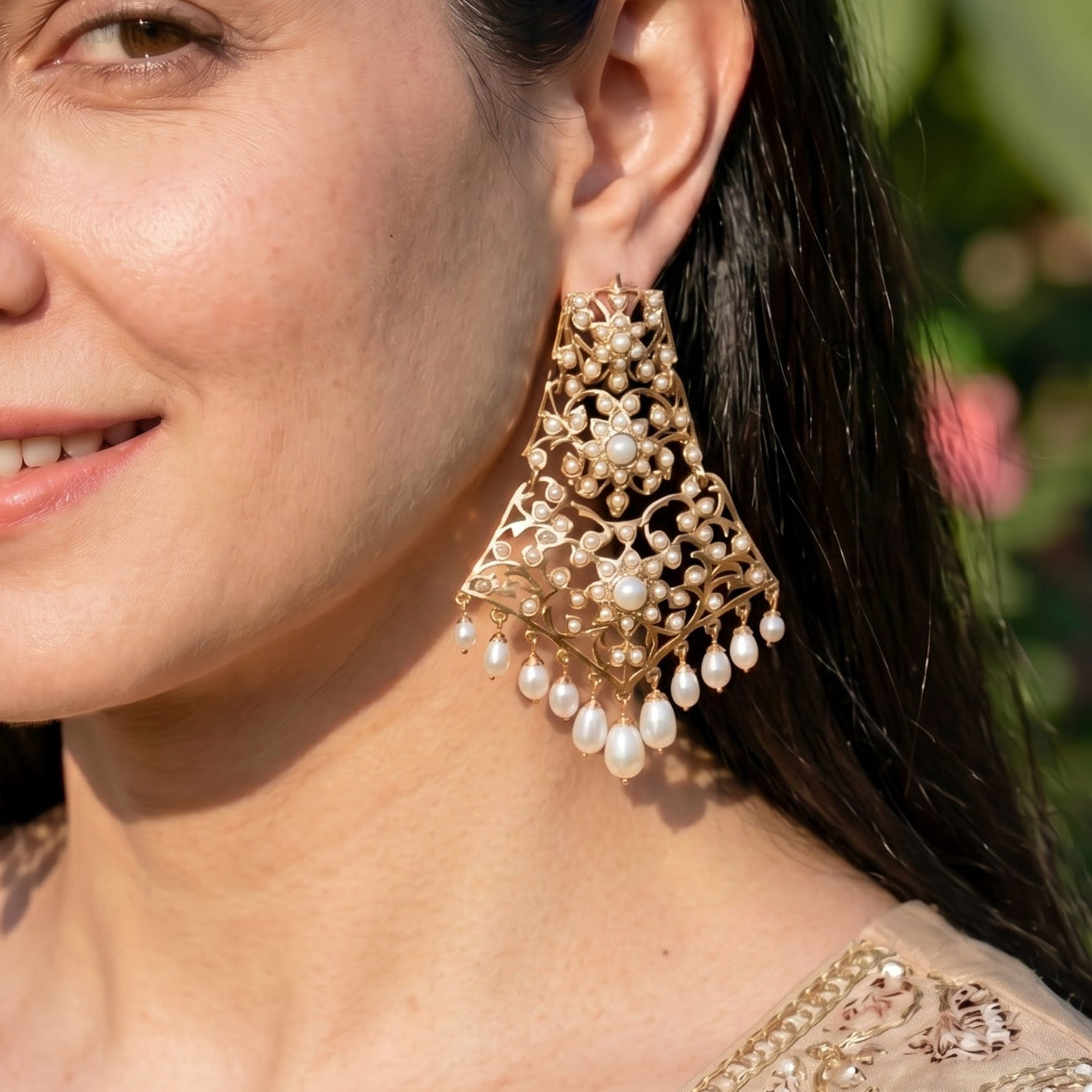 Vintage Edwardian Victorian Styled Pearl Danglers | Old School Indian Earrings | Gold Plated ER 088