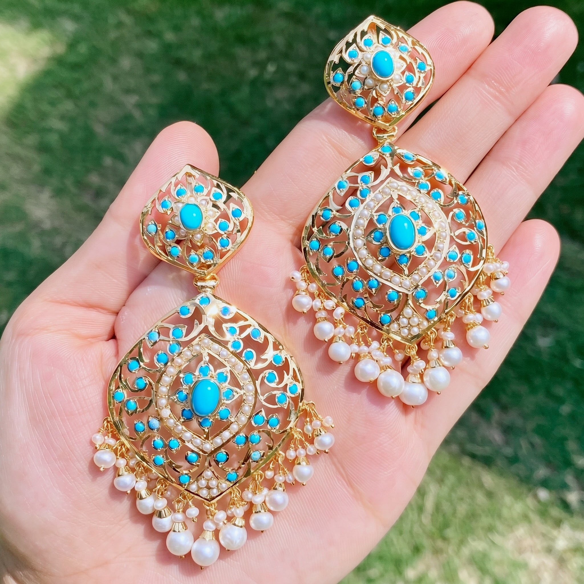 Antique Style Indian Earrings on Silver | Exquisite Turquoise Earrings ER 292