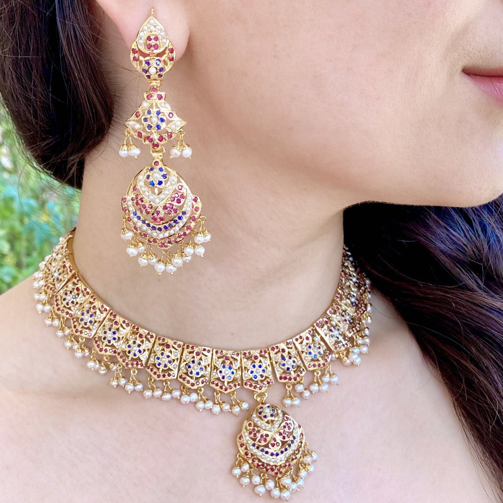 traditional punjabi jadau set gold plated