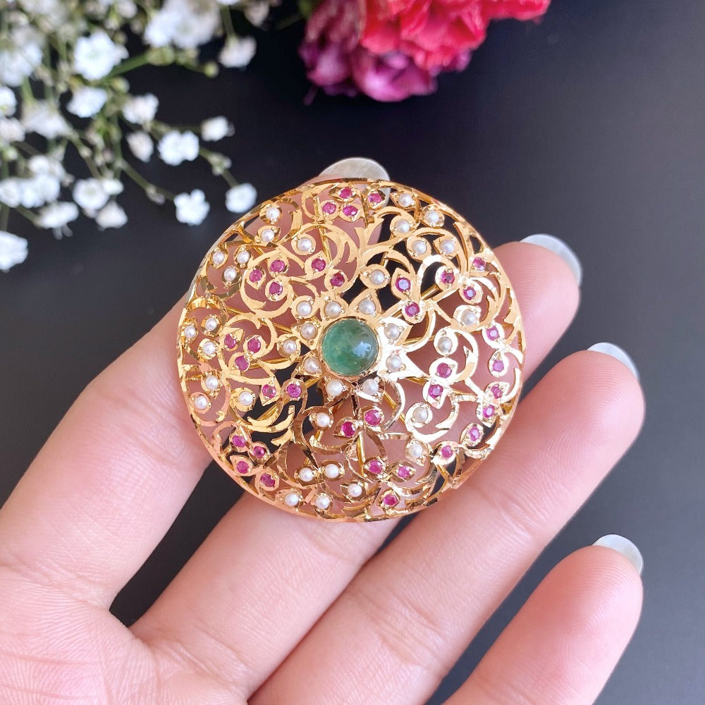 indian ruby emerald pearl cocktail jadau ring