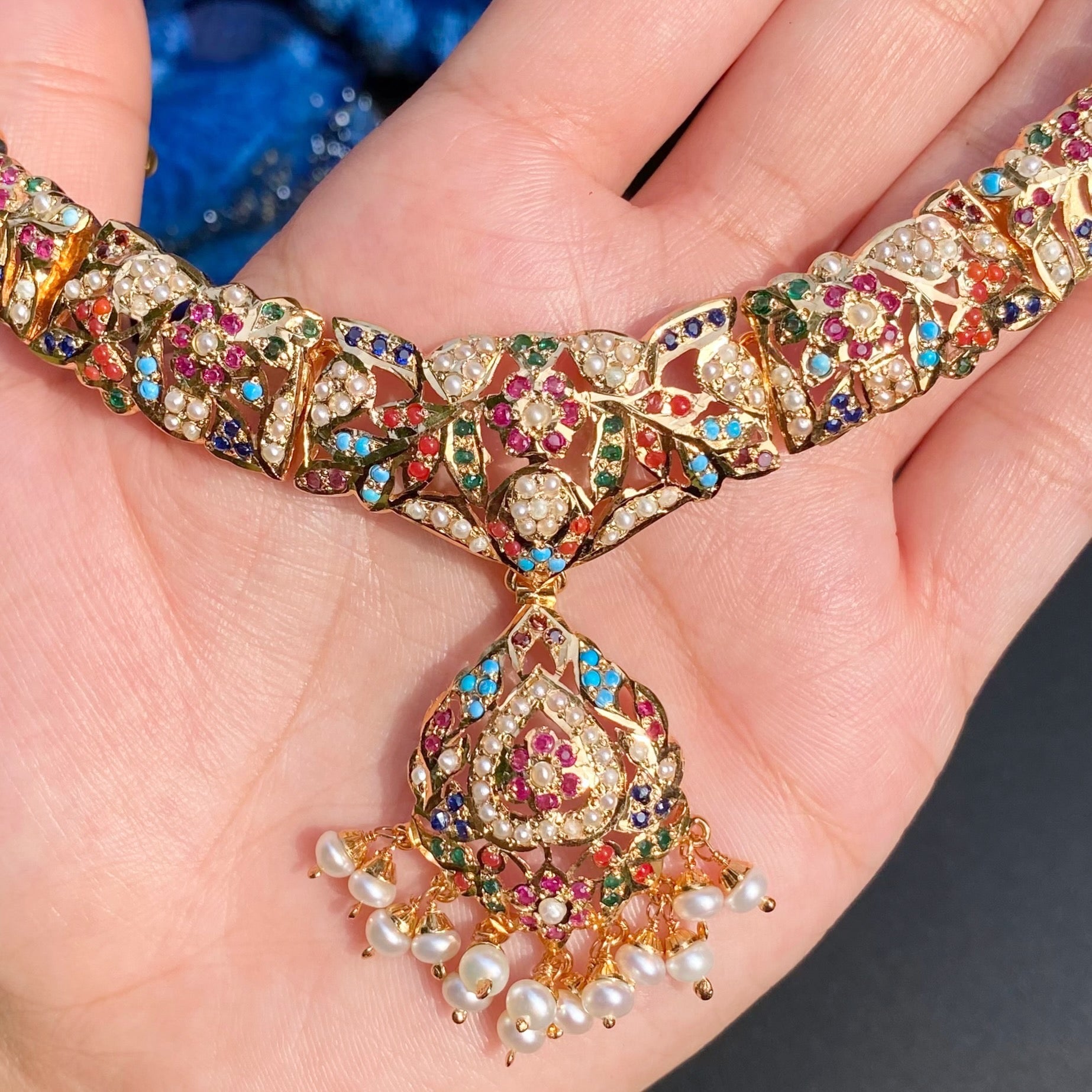 fine indian navaratna necklace set