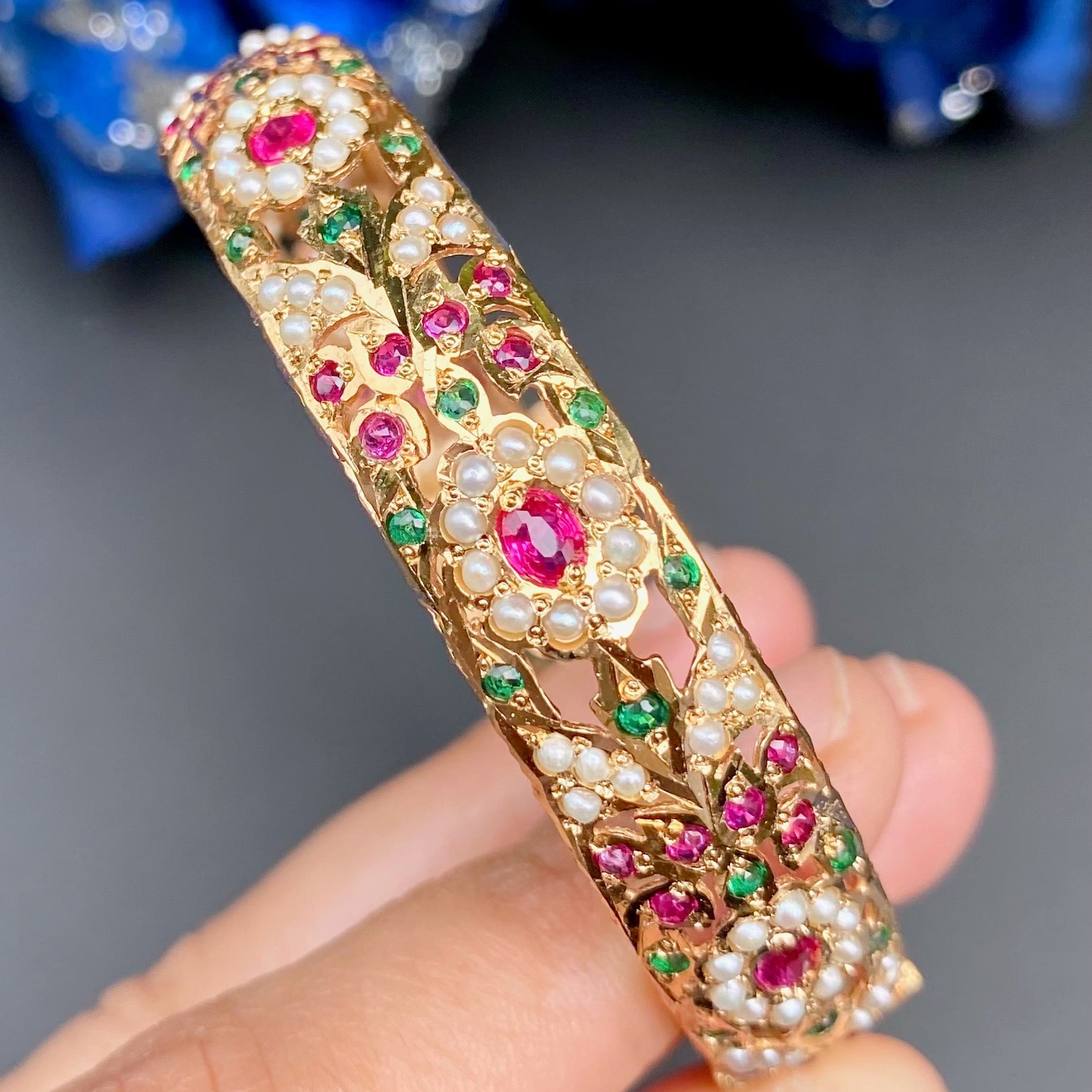 Openable Jadau Bangle | Classic Indian Jewelry on Gold Plated on Silver BG 140