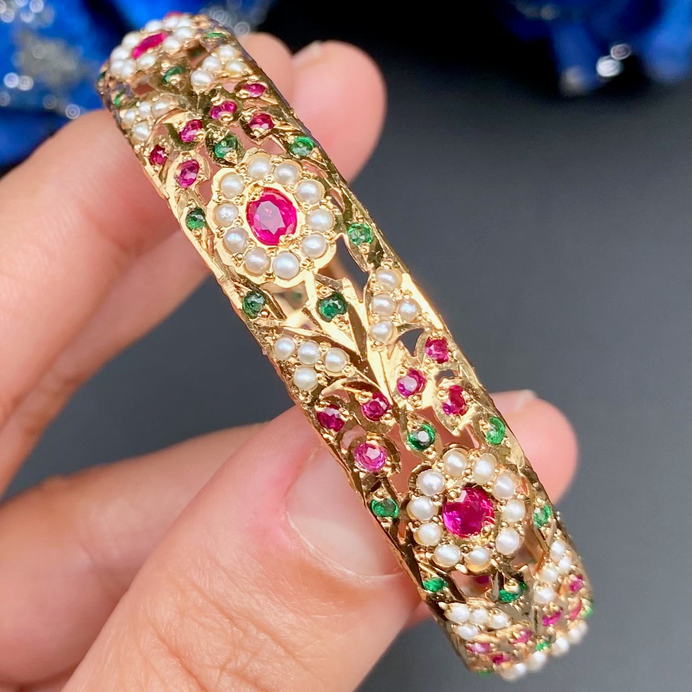 Openable Jadau Bangle | Classic Indian Jewelry on Gold Plated on Silver BG 140