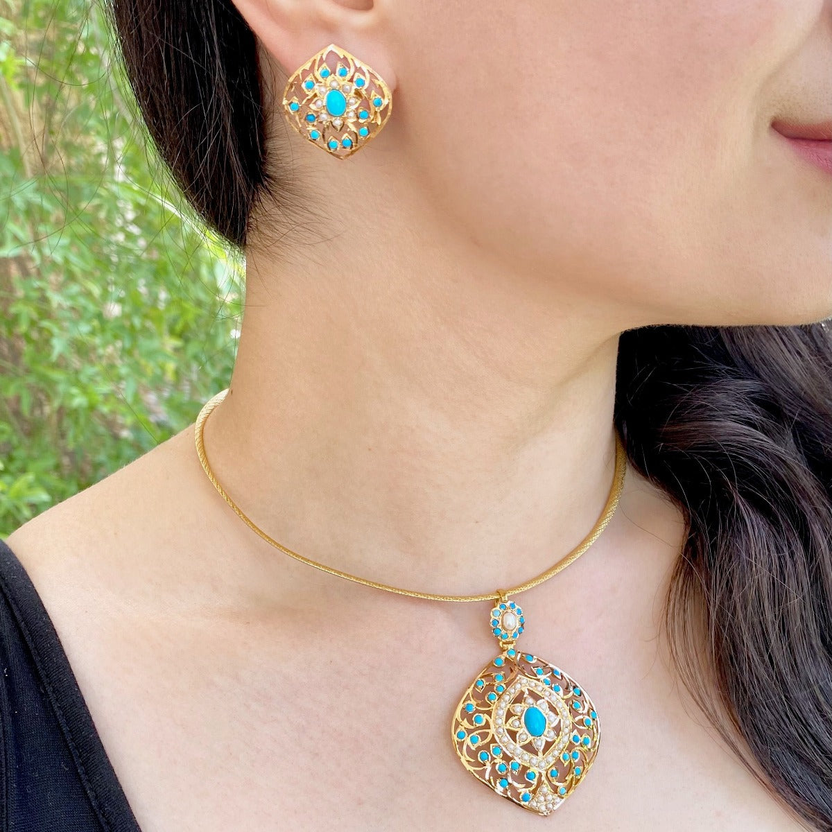 Antique Edwardian Inspired Gold Jewelry Sets Online | Fine Turquoise Jewelry