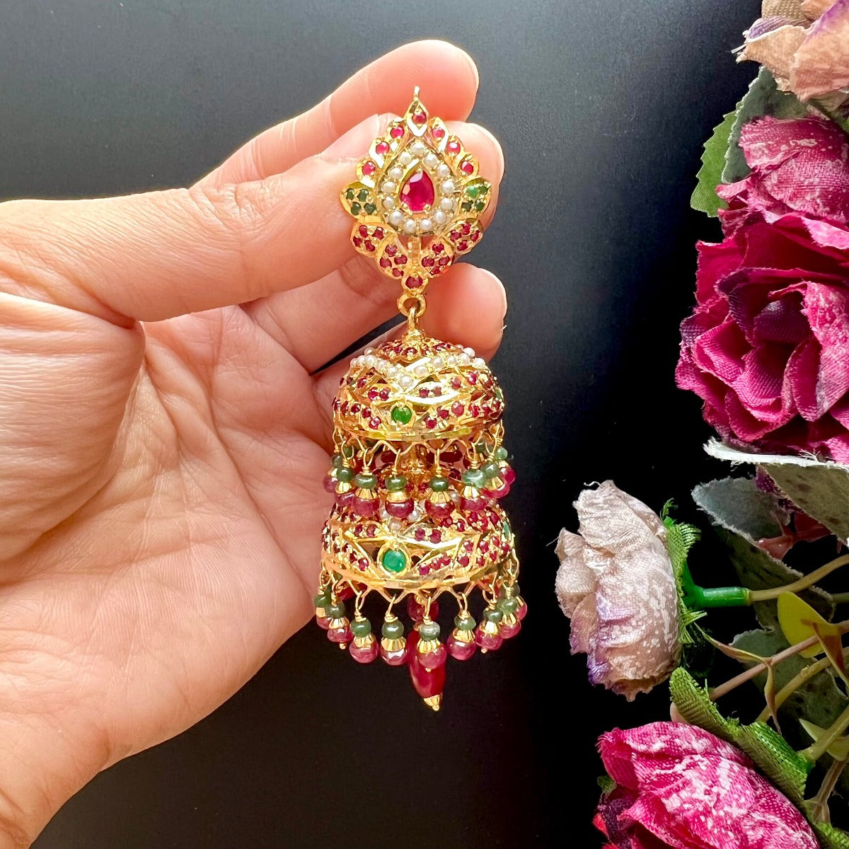 gold plated silver jhumka earrings