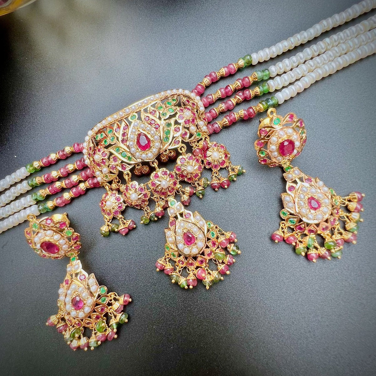 punjabi jadau choker ruby emerald