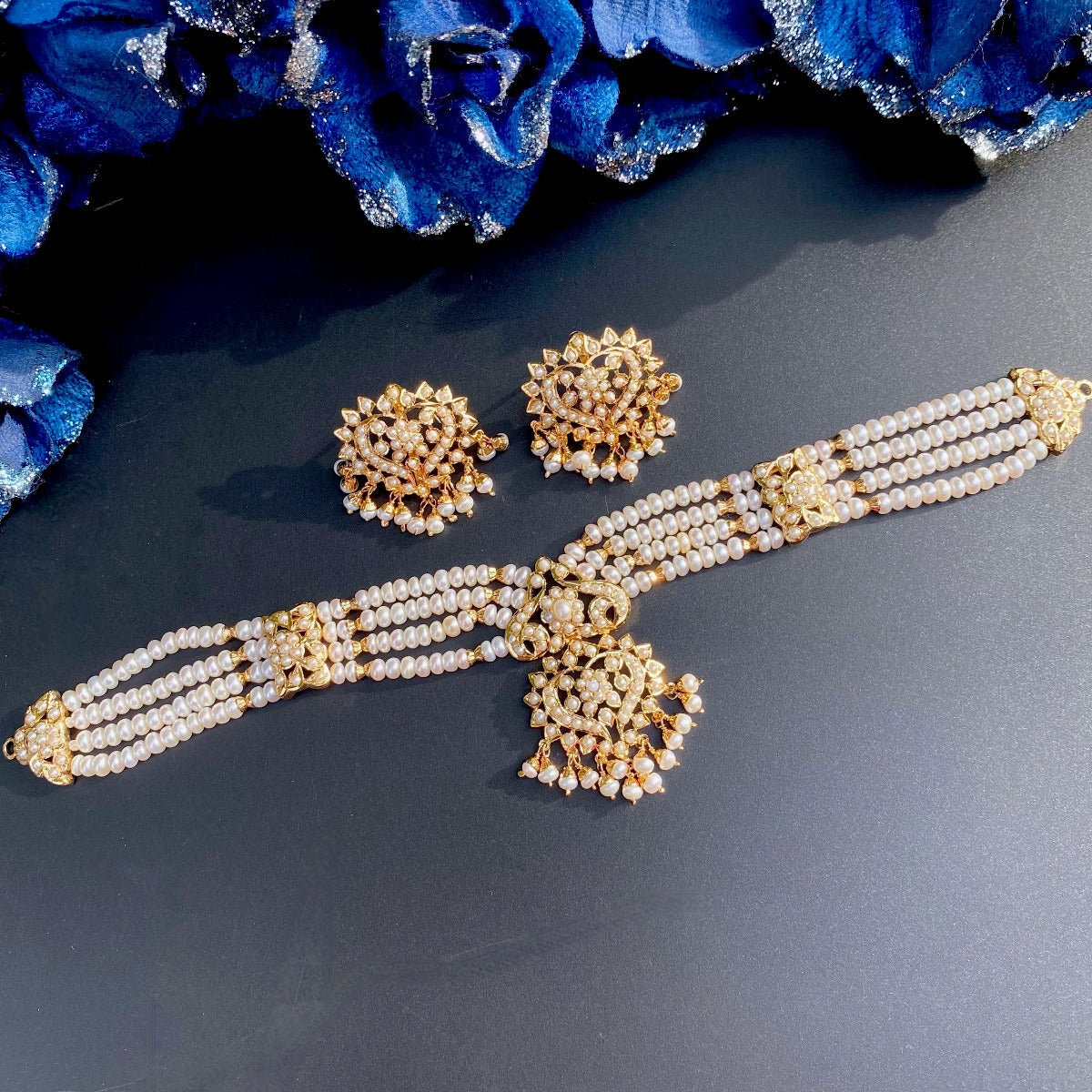 gold coated pakistani pearl choker