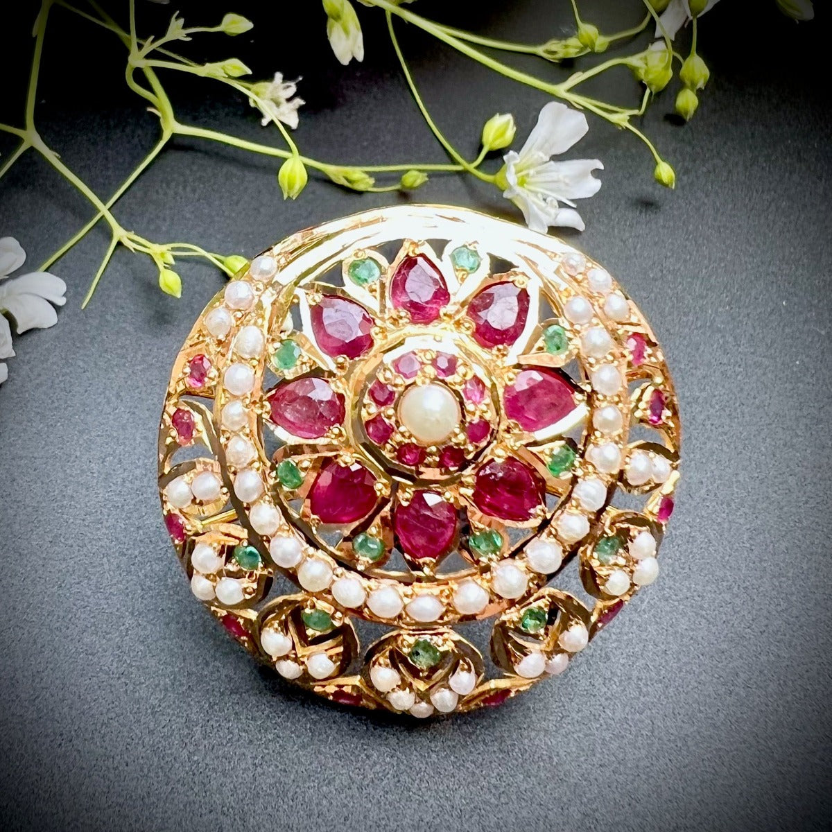 multicolored jadau cocktail ring gold