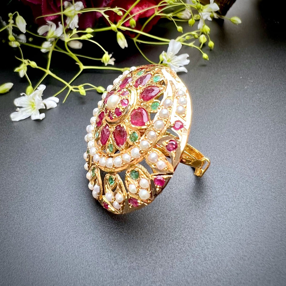 multicolored jadau cocktail ring gold