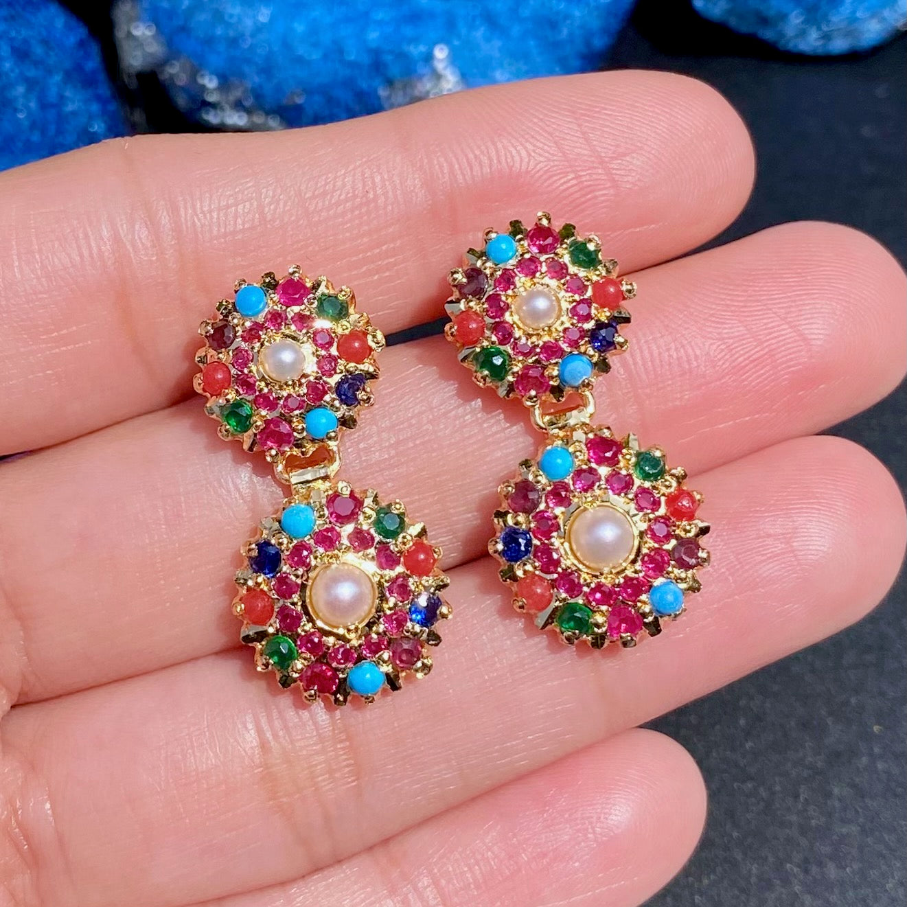 Sophisticated Navratna Necklace Set | 925 Sterling Silver with Gold Plating | NS 418