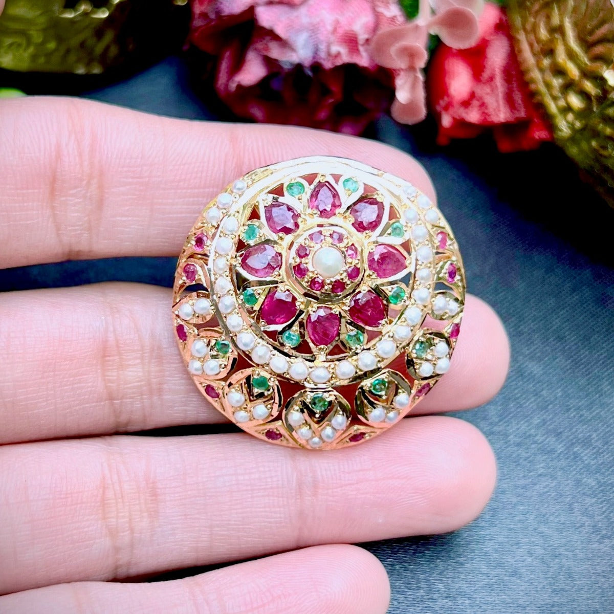 multicolored jadau cocktail ring gold