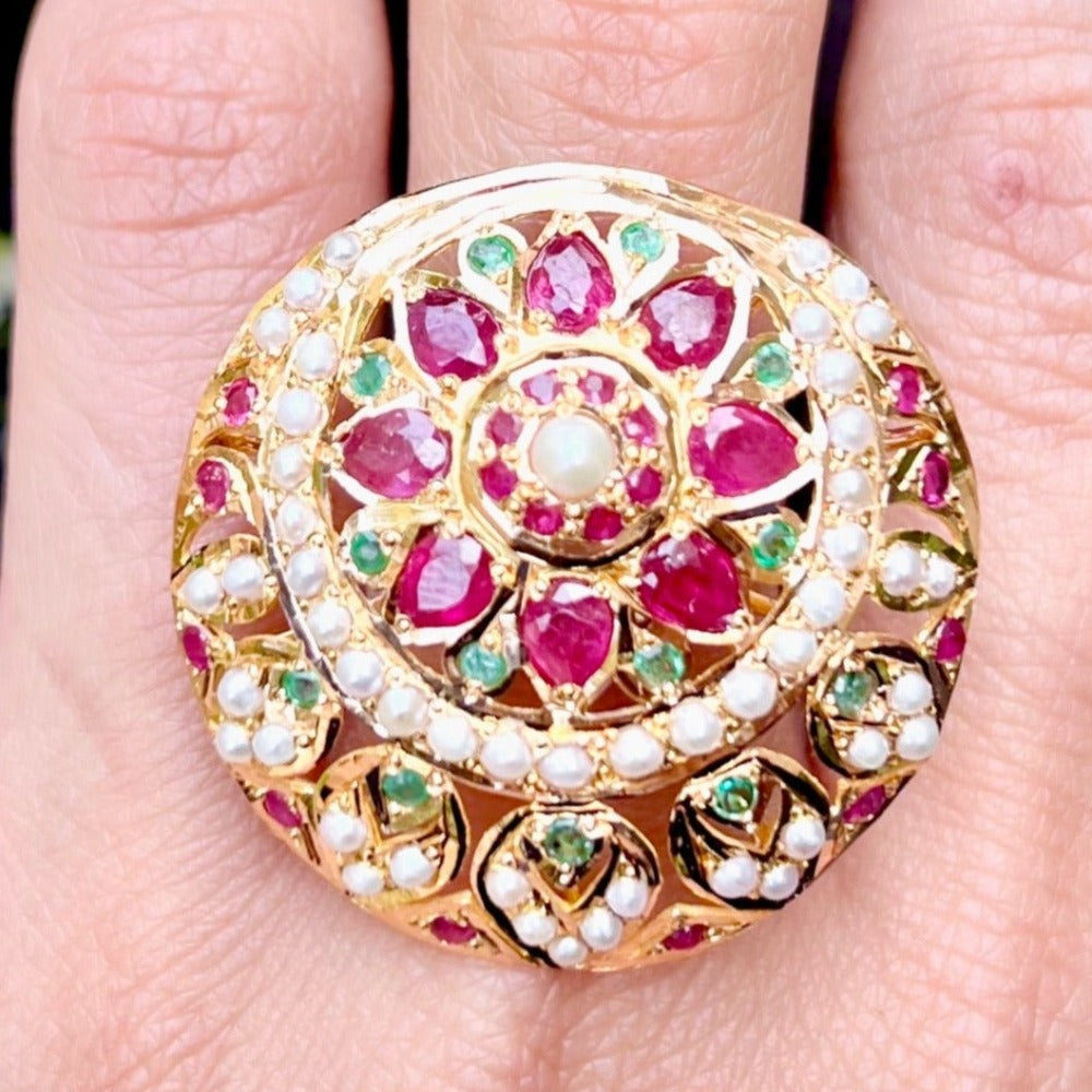 multicolored jadau cocktail ring gold