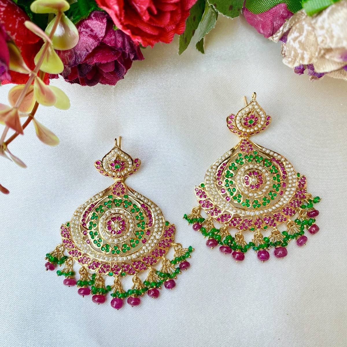 statement ruby emerald earrings